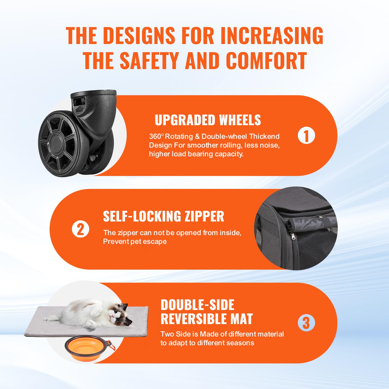 VEVOR Large Cat Dog Carrier with Wheels for Under 35lbs, Rolling Pet Carrier with Upgraded Wheels, Foldable Wheeled Dog Travel C