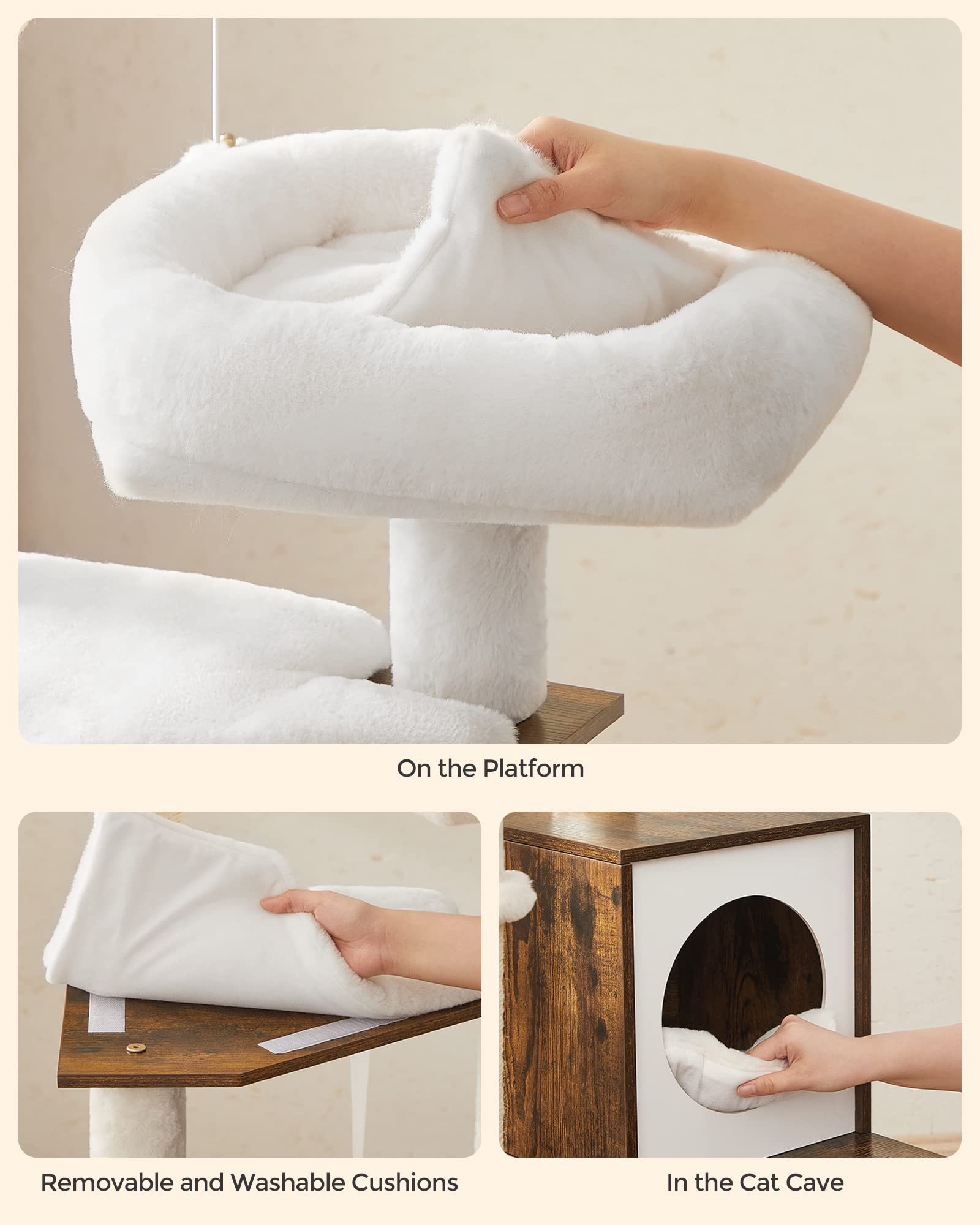 FEANDREA Cat Tree with Litter Box Enclosure, 22.6"x19.7"x55.1", Rustic Brown, 2-in-1 Design, Plush Material, Scratching Posts