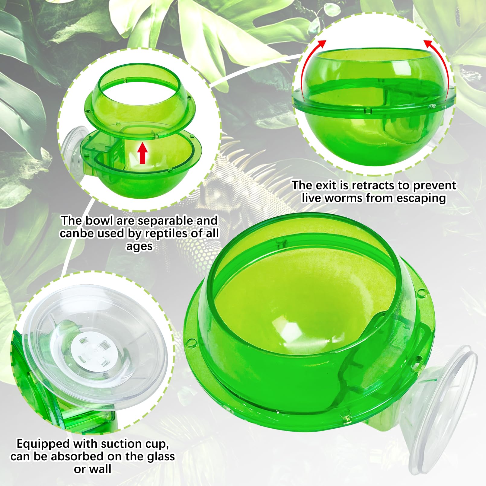 Tfwadmx Chameleon Bowl, Reptile Feeding Feeder,Worm Live Fodder Container, Water Dish Gecko Ledge Suction Cup Feeder Chameleon S