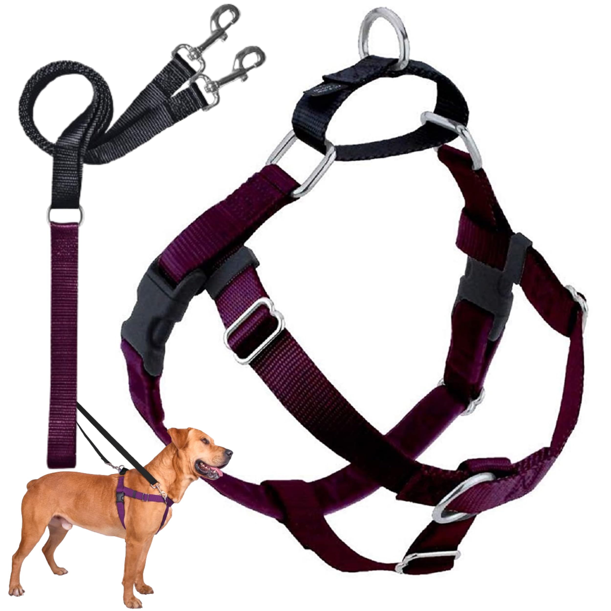 2 Hounds Design Freedom No Pull Dog Harness, Adjustable Harness And Leash Set, Easy Walking & Comfortable Control, Fits Small, Medium & Large Dogs, Solid Colors, Made In Usa, 1' Lg, Burgundy