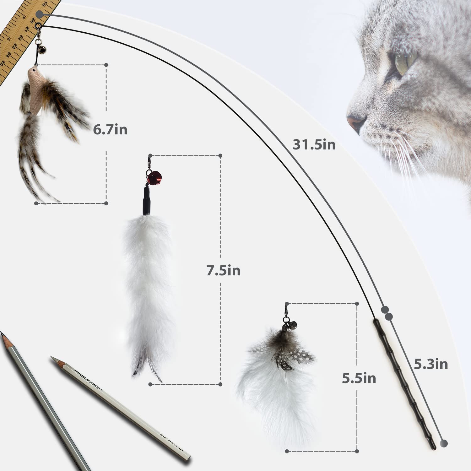 FUPUSUN Cat Feather Toys - Interactive Wand & Teaser Set, Indoor Kitten Play & Exercise