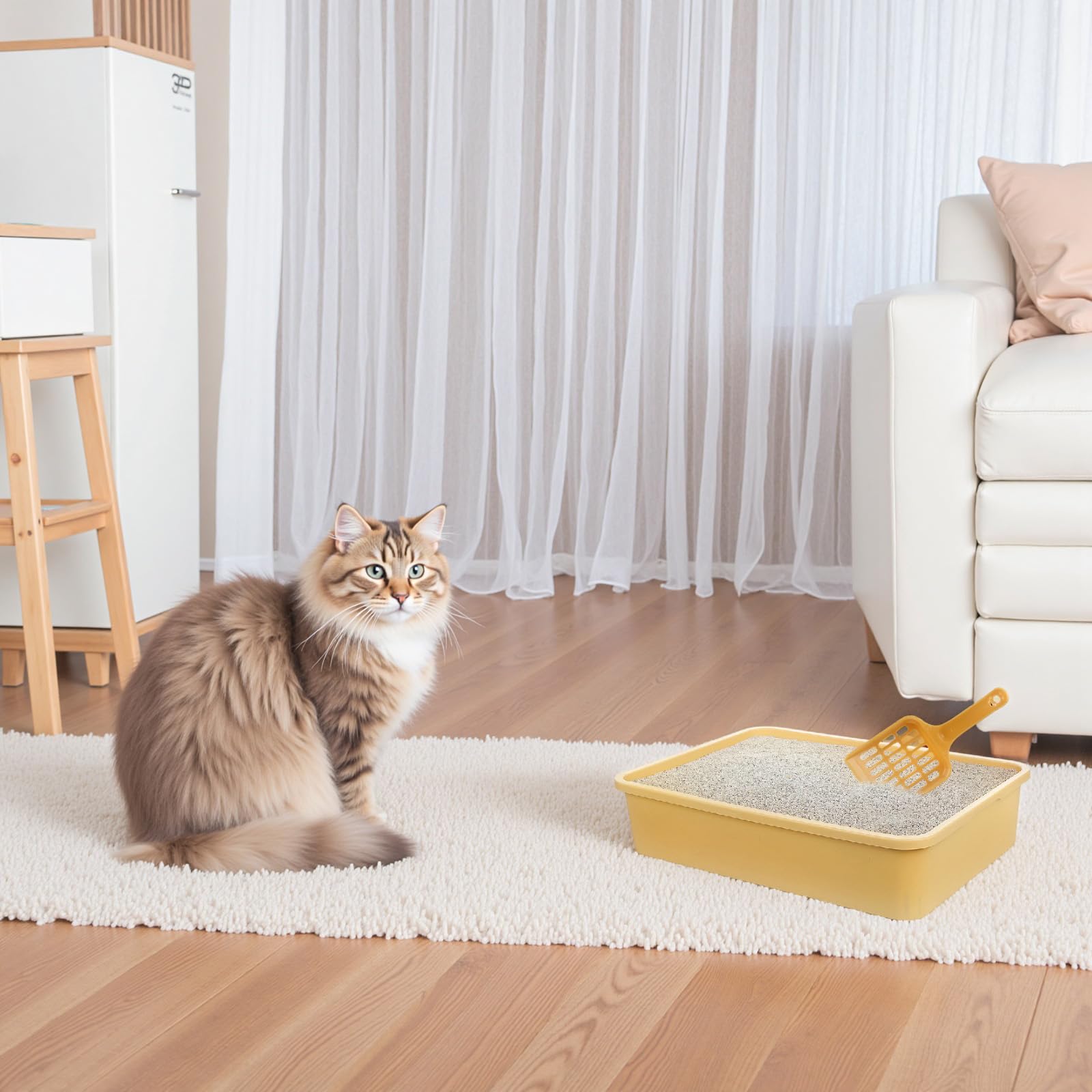 6 Set Small Cat Litter Box Kitten Litter Pan 12.3 x 8.5 x 2.7 Rabbit Plastic Litter Tray with 6 Scoop for Easy Cleaning, Hamster
