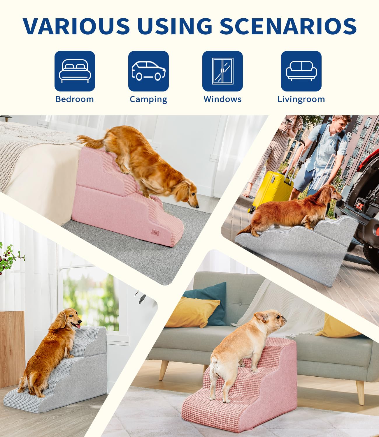 ABCPET Dog Step for Bed, Dog Stair 5-Step 35D Pet Stair 22.8 H for High Bed or Sofa Non-Slip Balanced Pet Step Indoor, Light Gre