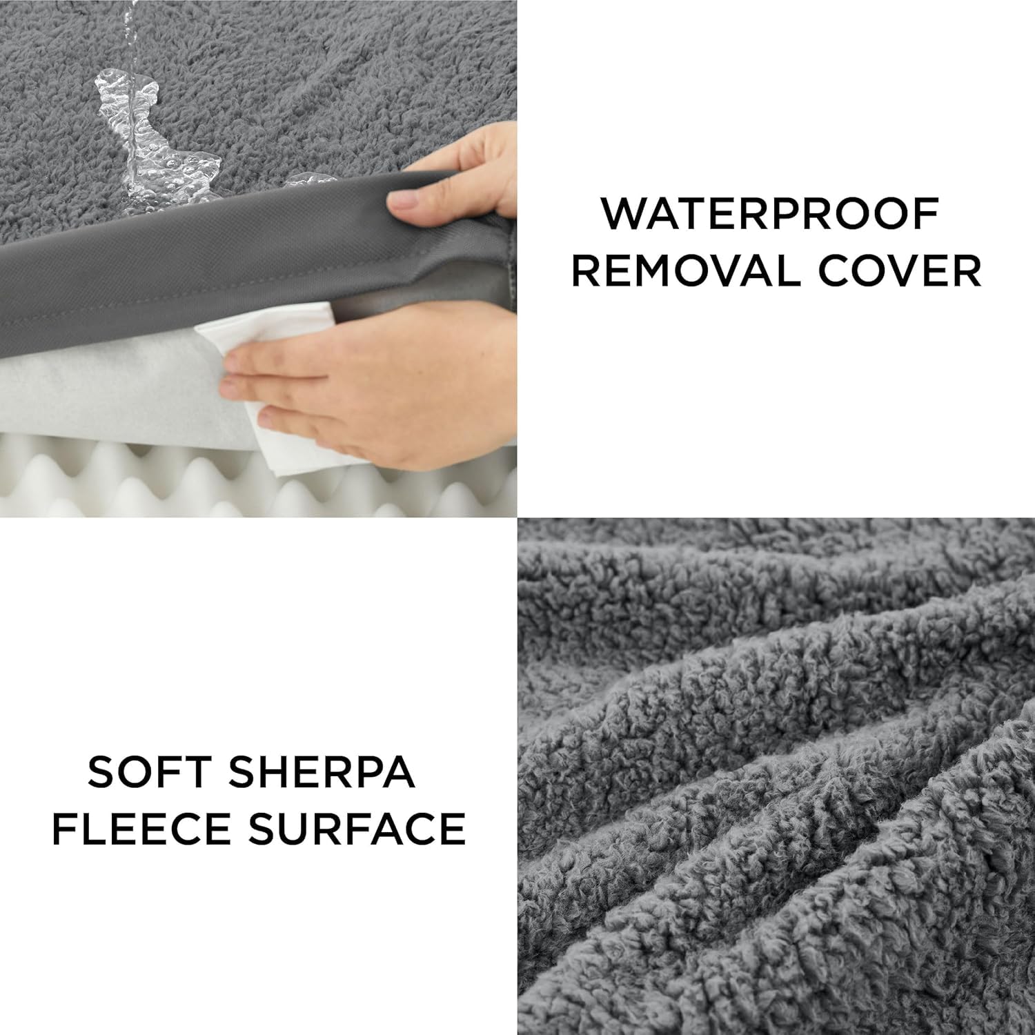 Lesure Dog Bed Cover Large Washable Replacement Cover For Orthopedic Pet Mat 36X27X3 Inches, Dark Grey