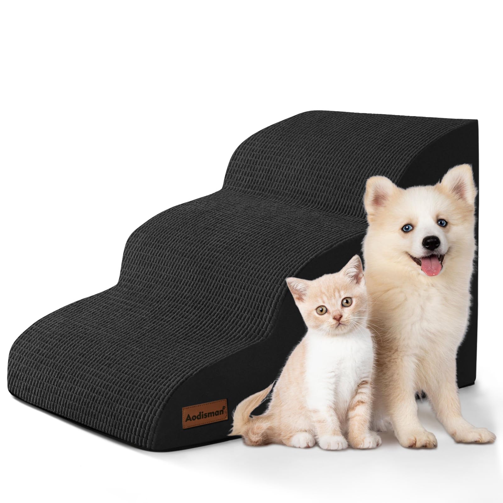 Aodisman 3-Step Dog Ramp and Stairs for Sofa and Chair - Non-Slip Sturdy Pet Steps for Small Dogs and Cats,15.7 H,Black