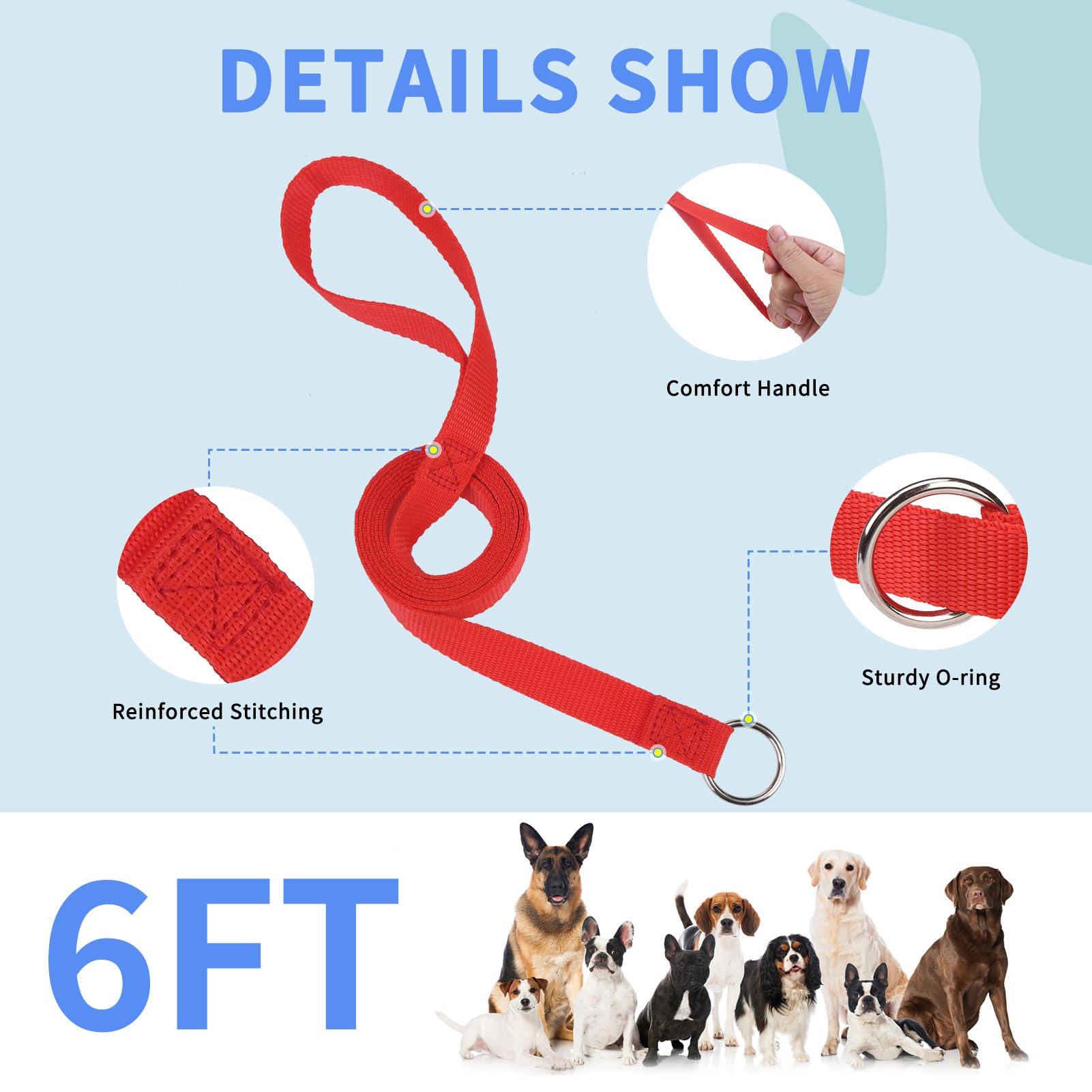 Homimp Slip Lead Dog Leash 6 Ft- 6 Pcs Bulk Colors Kennel Control Leashes For Small Medium Large Dogs Puppy Animal Rescue, Groom