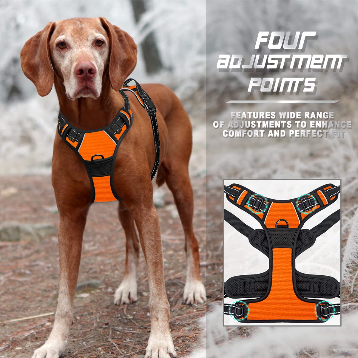 Barkbay No Pull Dog Harness Front Clip Heavy Duty Reflective Easy Control Handle For Large Dog Walking(Orange,S)