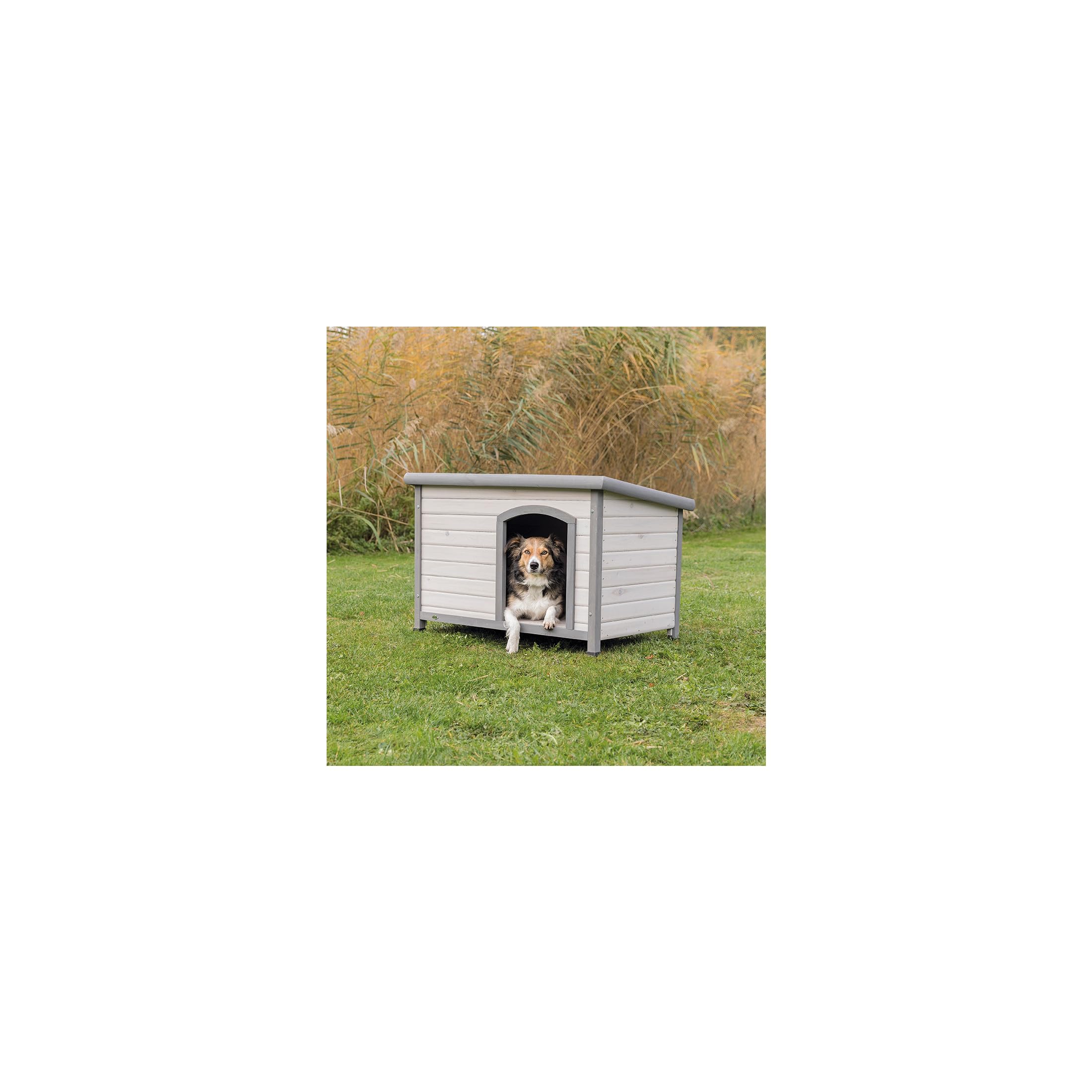 TRIXIE Natura Classic Dog House- Outdoor Dog House for Medium Dogs with Weatherproof Sealer & Hinged Roof, Wooden Dog House with