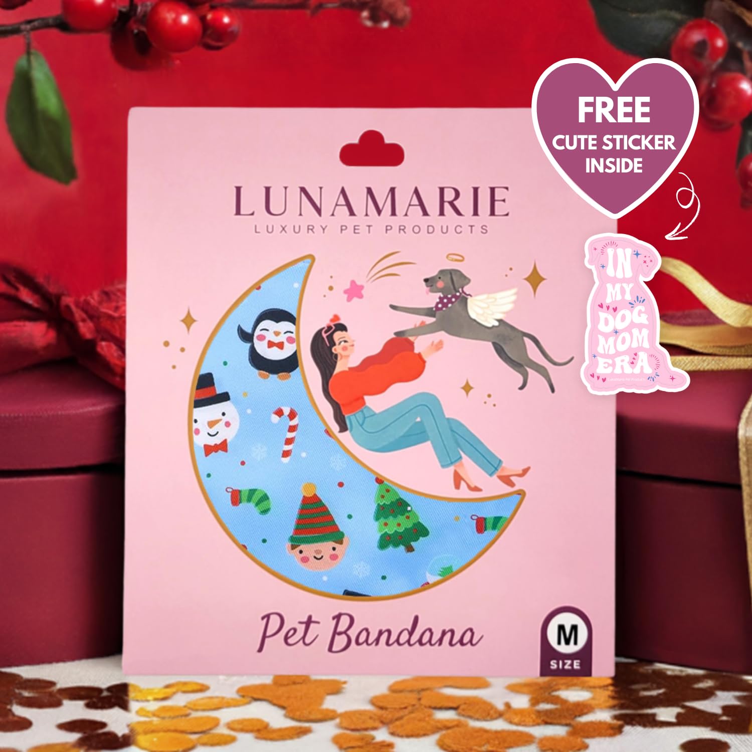 Lunamarie - Luxury Pet Birthday Bandanas -Premium & Silky Poly Fabric | 100% Handmade | Custom Shape Dual Layered (Santa'S North