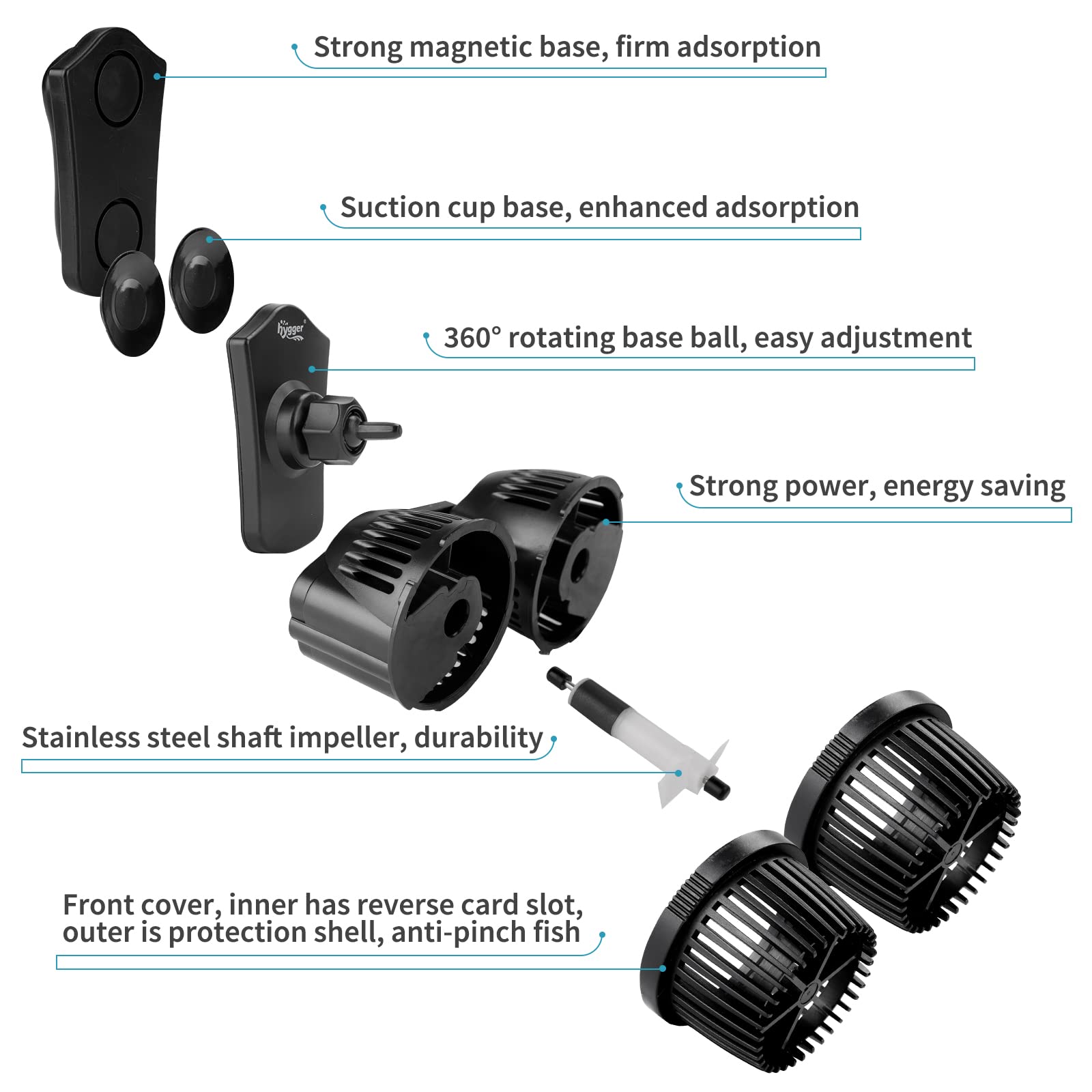 Hygger 4200Gph Double Head Aquarium Circulation Pump, Quiet 12W Aquarium Wave Maker, With Strong Magnetic Suction Base, 360Adjus
