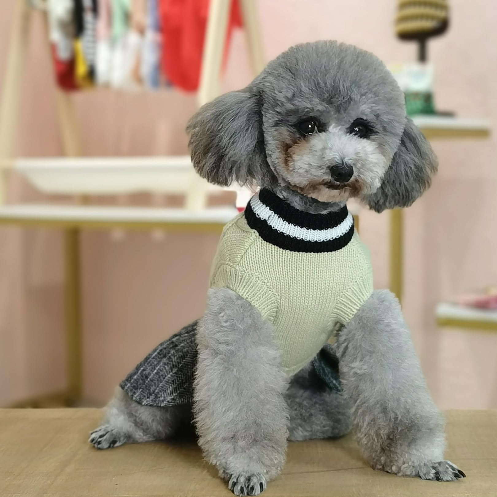 Dog Sweater Dress For Small Dogs, Knitted Dog Girl Sweater Winter Warm Puppy Clothes, Turtleneck Pet Sweater Pullover For Cat &