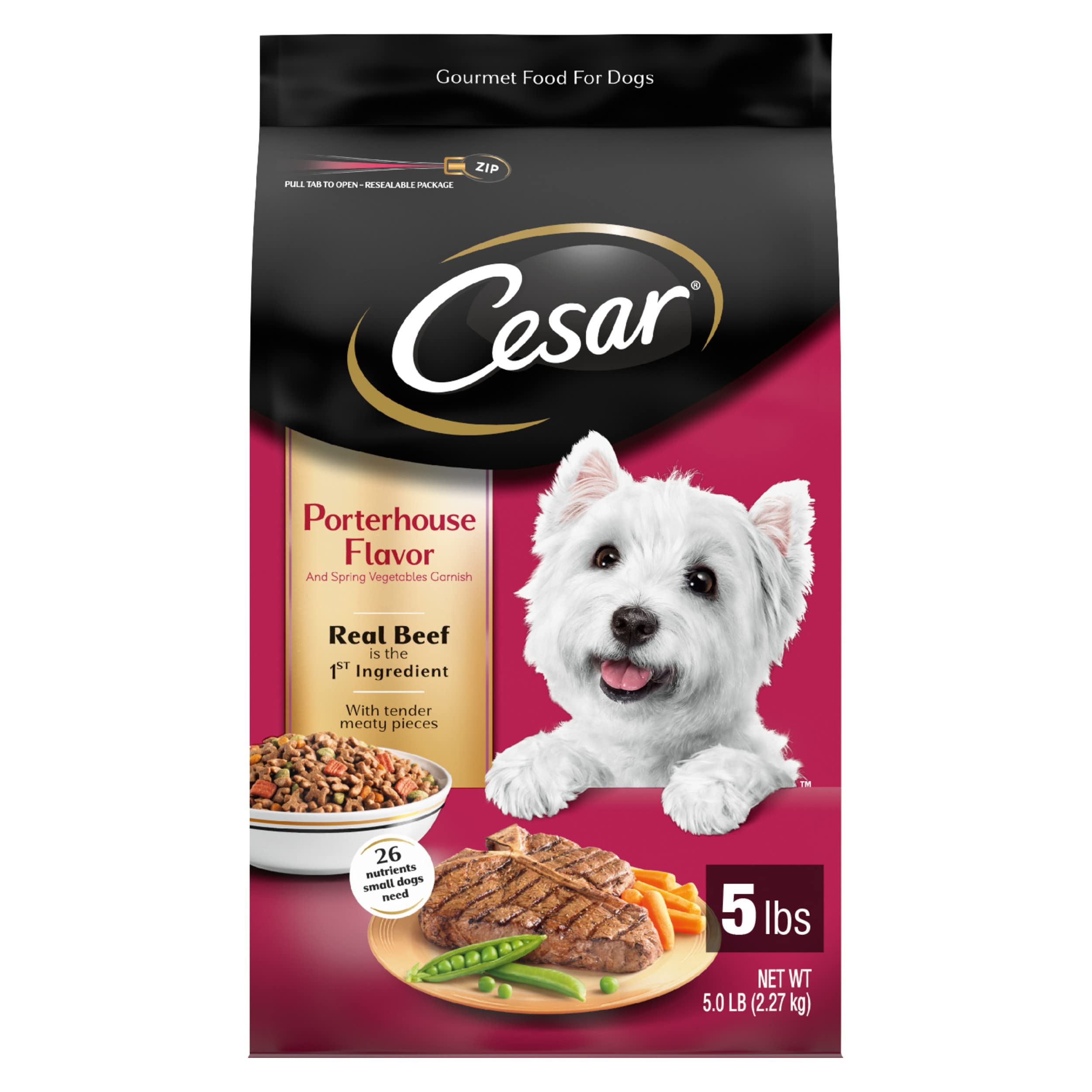 CESAR Small Breed Dry Dog Food Porterhouse Flavor and Spring Vegetables Garnish, 5 lb. Bag