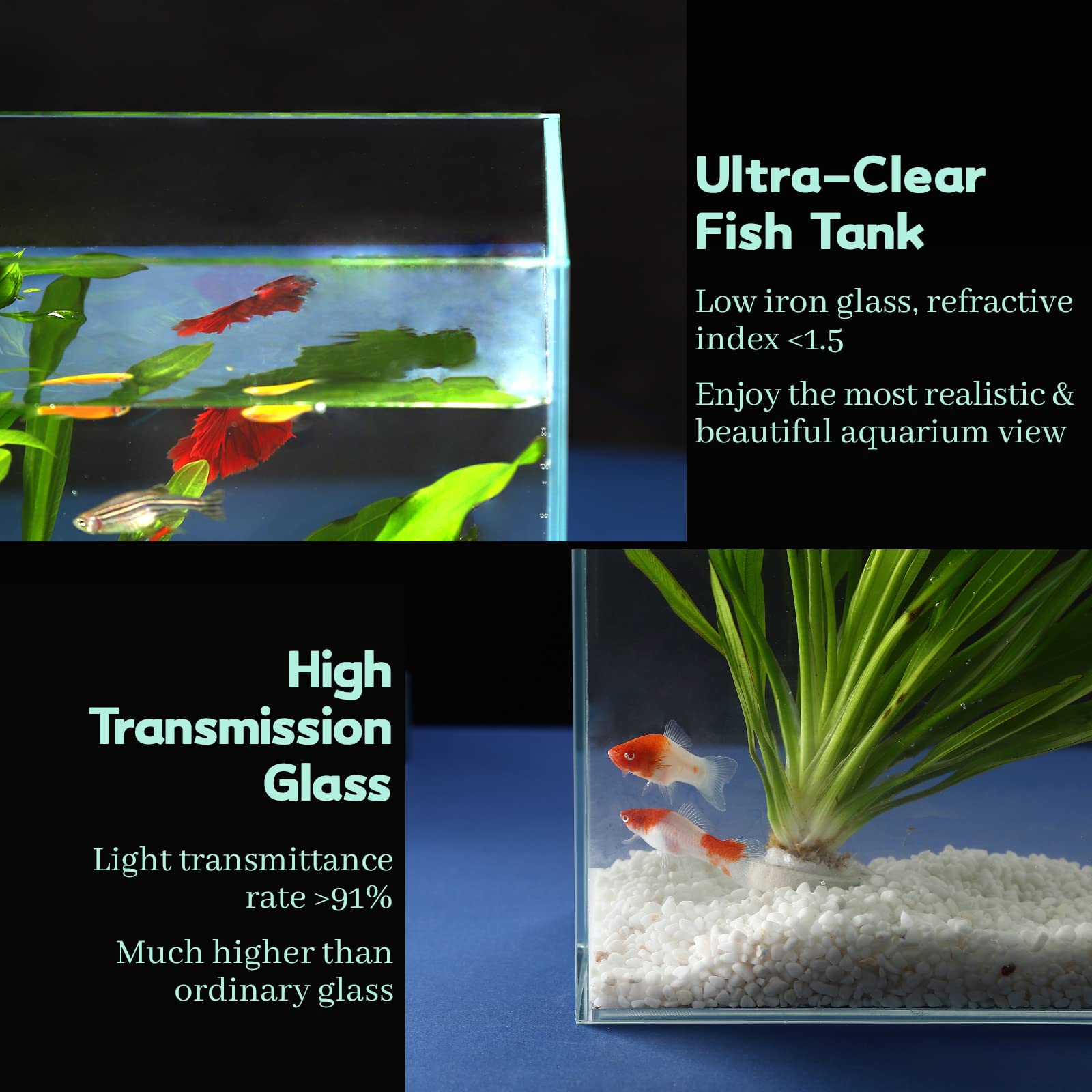 Laqual 10 Gallon Ultra Clear Glass Fish Tank, Rimless Low Iron Aquarium For Betta/Nano/Goldfish/Snail/Shrimp, Big Fish Tank & Co