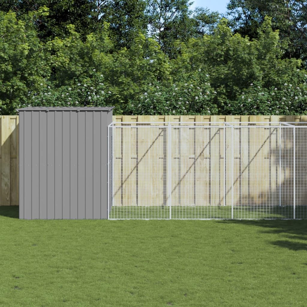 vidaXL Dog House with Run Light Gray 84.3x501.2x71.3 Galvanized Steel