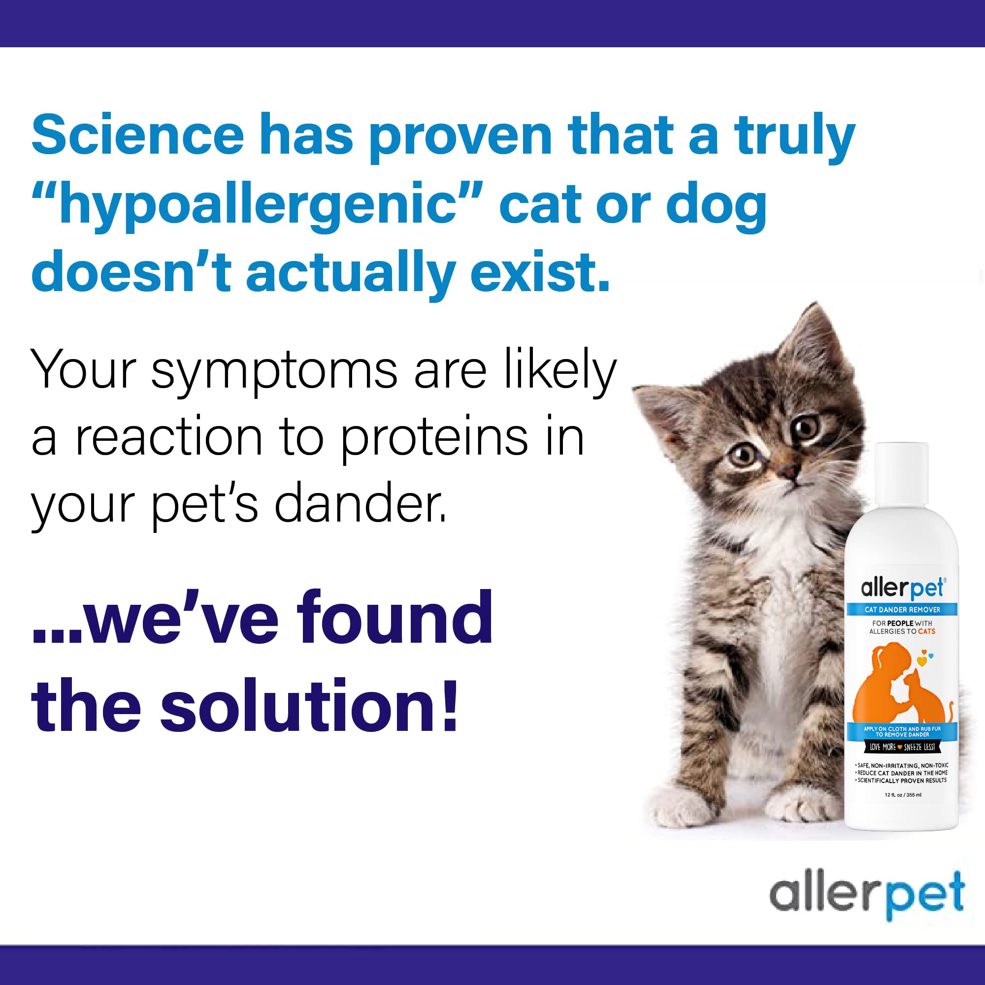 Allerpet Cat Dander Remover W/Free Applicator Mitt - Effective Cat Dander Reduction - Anti Allergen Solution Made In Usa - 2 Pack (12Oz)