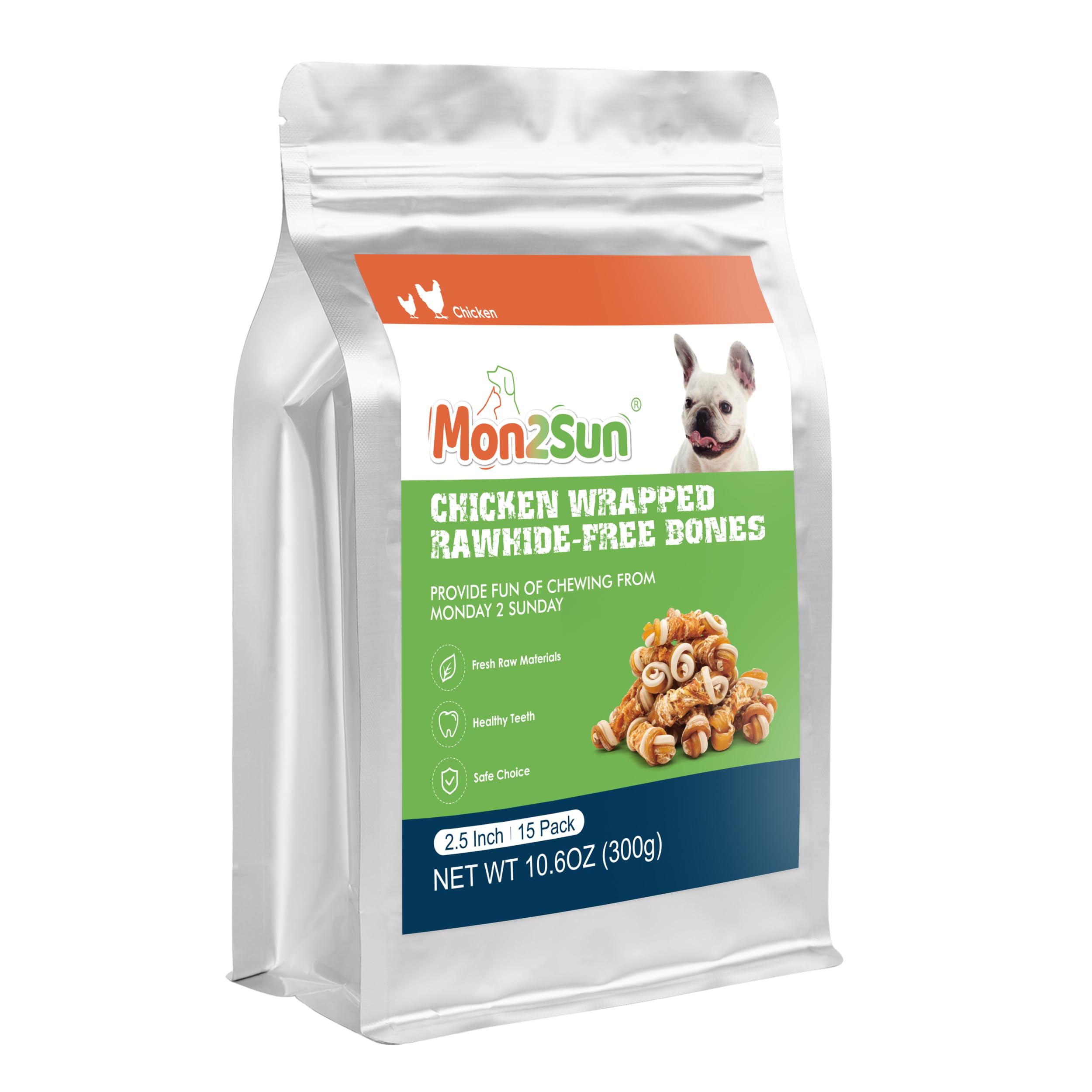 MON2SUN 2.5  Rawhide Free Dog Treats with Mixed Vegetables, Chicken Wrapped Mini Knot Bones for Small Dogs, Healthy Snacks for B