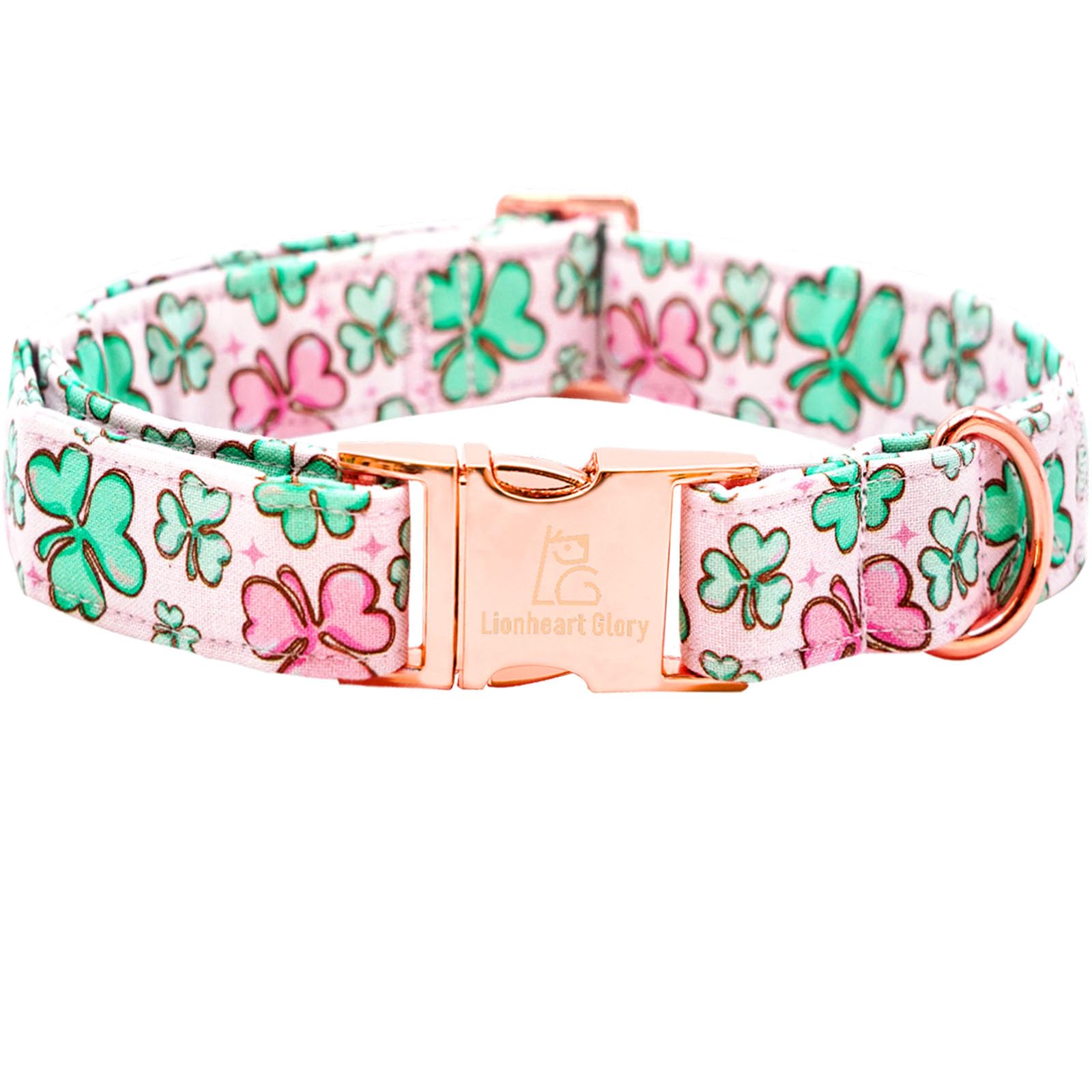 Lionheart Glory St. Patrick Dog Collar, Clover Pink Collar For Medium Dogs Spring Female Dog Collars Adjustable Heavy-Duty Dog C