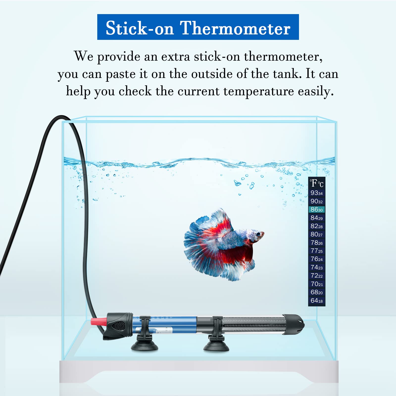 HITOP 100W Adjustable Aquarium Heater, Submersible Glass Water Heater for 5-70 Gallon Fish Tank, Model HP-608