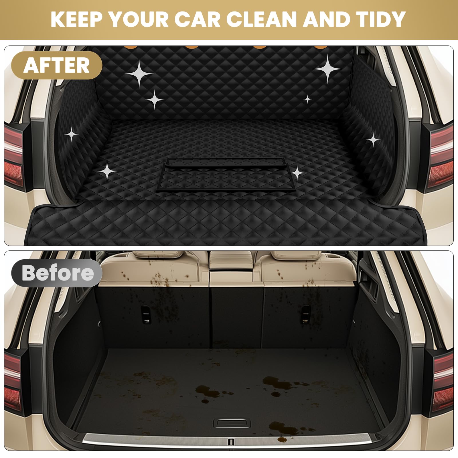 Waterproof SUV Cargo Liner for Dogs - Pu Leather Pet Car Seat Cover Protector with Bumper Flap, Non-Slip Backseat Mat for SUVs,