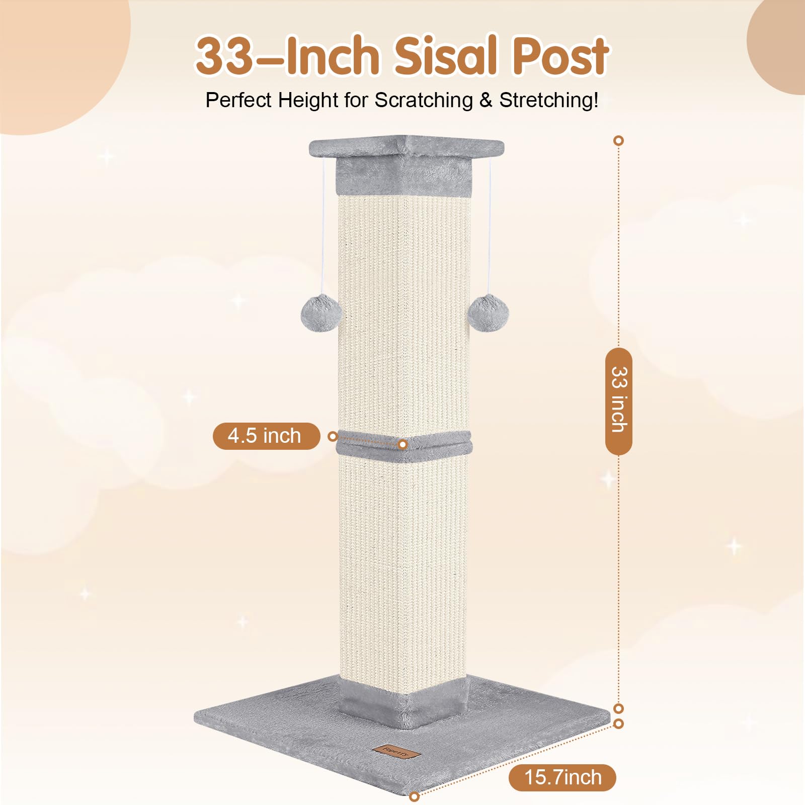 Cat Scratching Post 33 Inch For Indoor Cats, High Cat Scratch Post Brown, Cat Tree For Full-Body Stretching, Protect Your Furnit