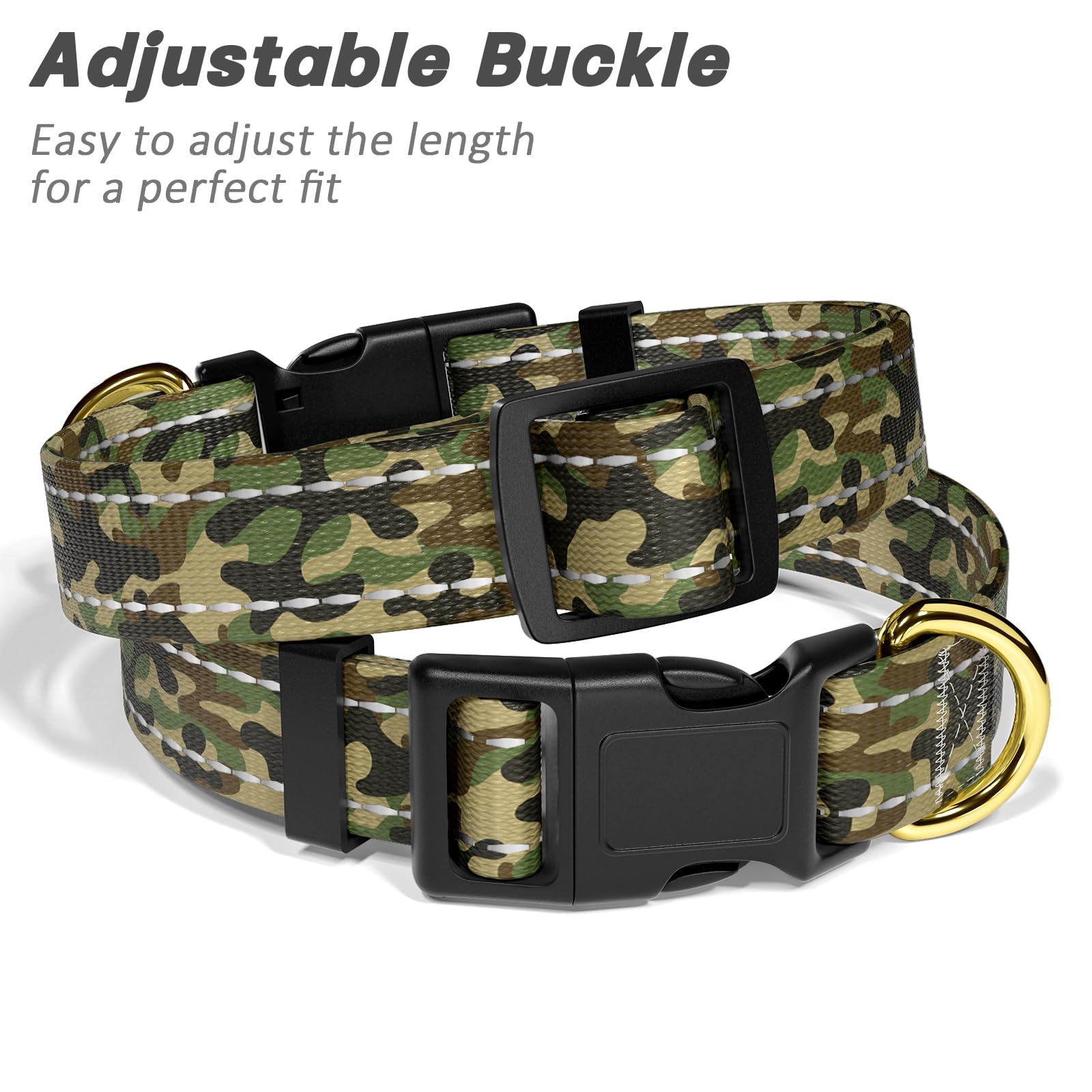Moodel Reflective Dog Collar For Large Dogs, Cute Camouflage Adjustable Heavy-Duty Nylon Puppy Collar For Boy And Girl Female, S