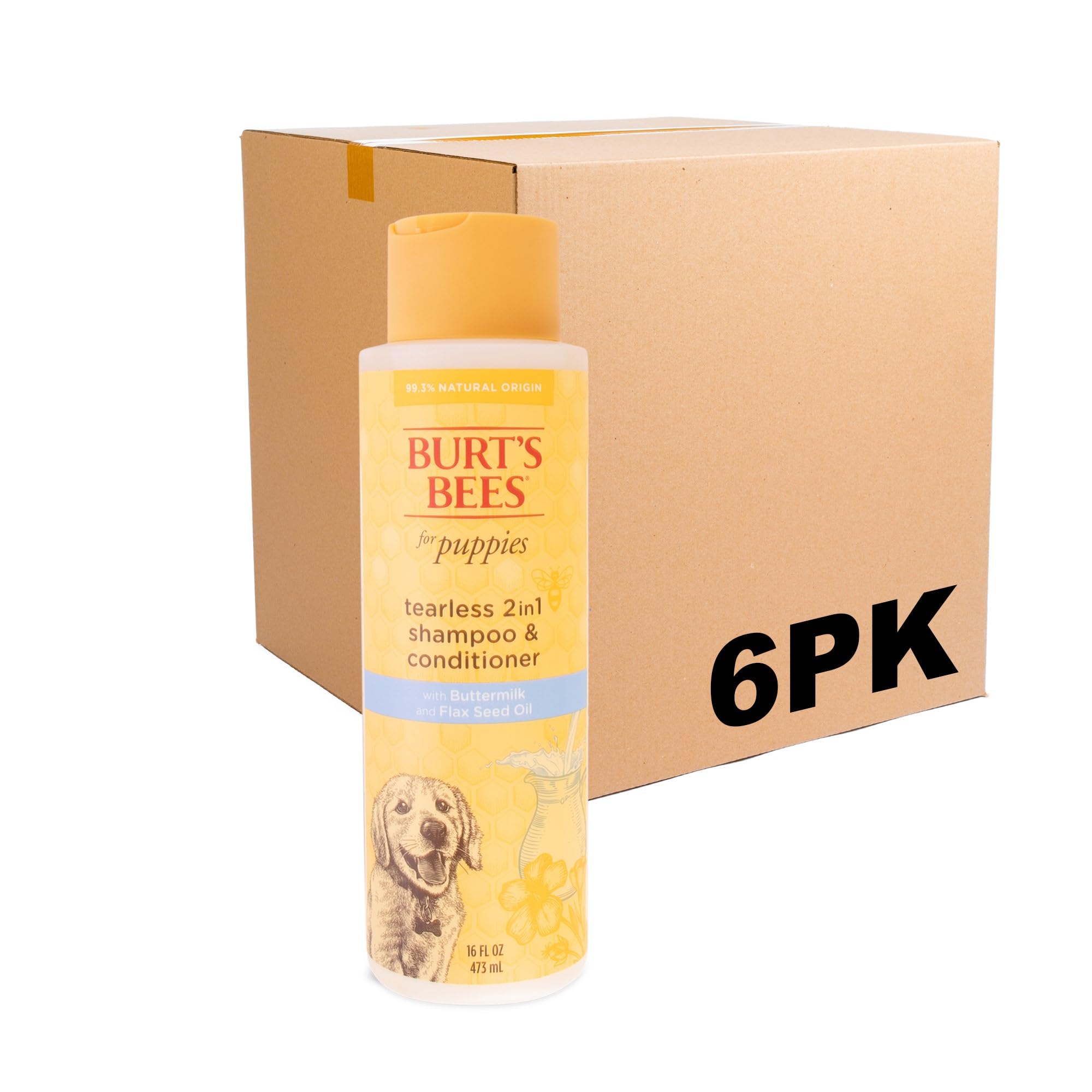 Burts Bees for Pets Tearless Puppy 2-in-1 Shampoo and Conditioner with Buttermilk and Linseed Oil, 2pk, 95% Natural Origin Form