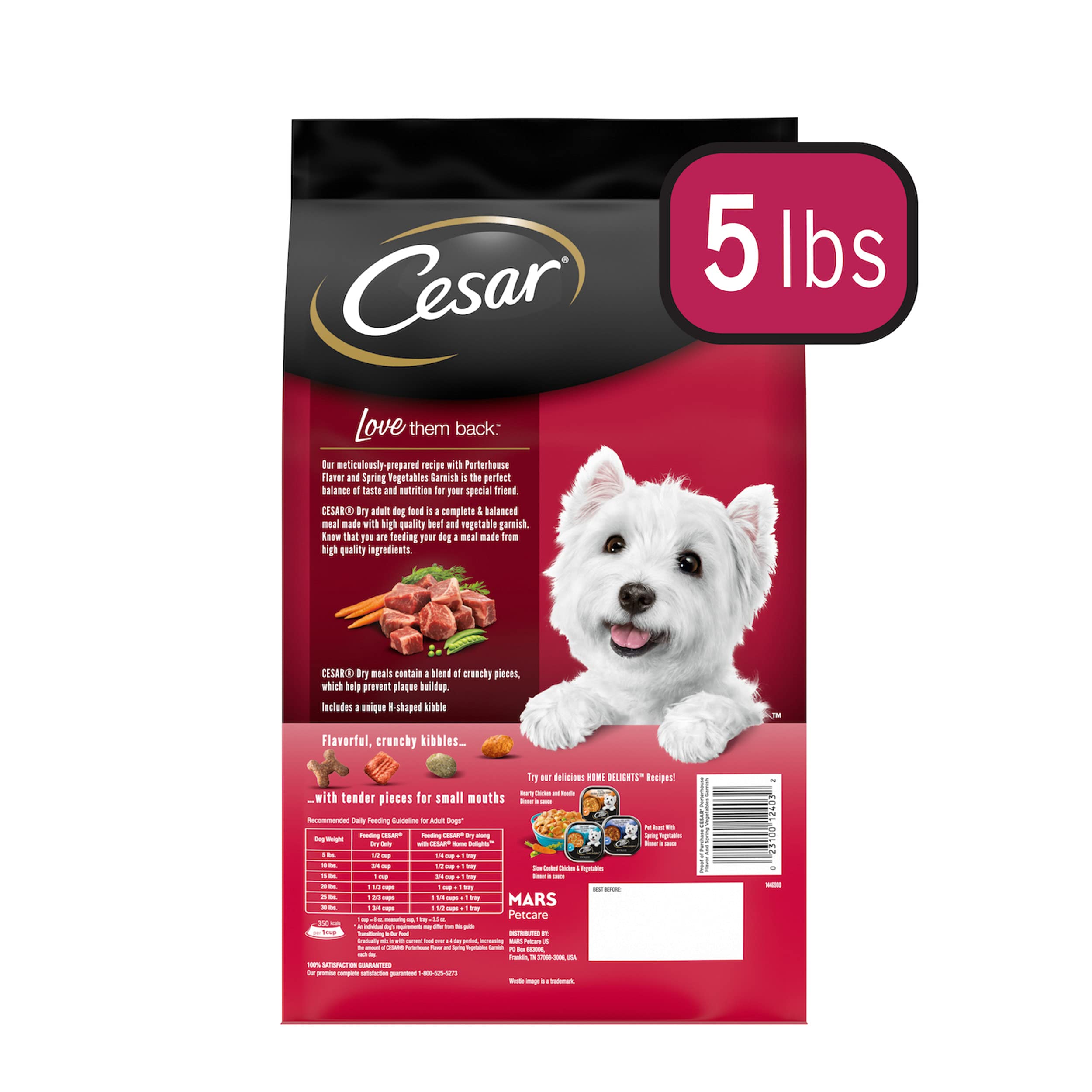 CESAR Small Breed Dry Dog Food Porterhouse Flavor and Spring Vegetables Garnish, 5 lb. Bag
