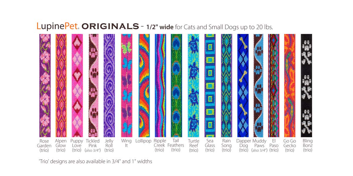 Coupler for Walking Two Small Dogs Together, 1/2'' Wide Jelly Roll Design by Lupine, 18'' Long