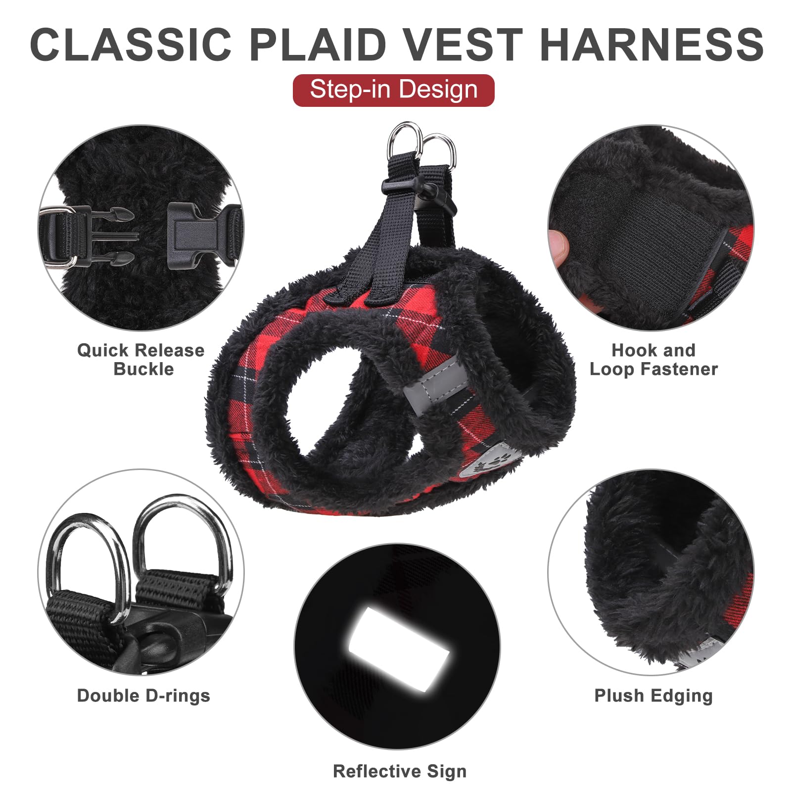EXPAWLORER Fleece Lined Step-in Dog Harness - Soft Plush Padded Puppy Harness and Leash Set with Adjustable Dog Collar, No Pull