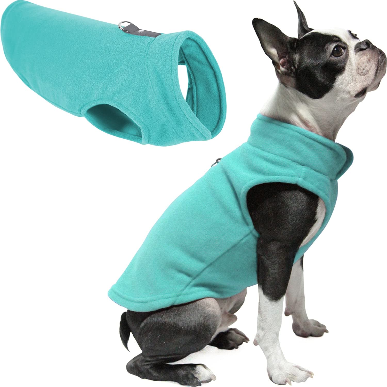 Gooby - Fleece Vest, Small Dog Pullover Fleece Jacket With Leash Ring, Turquoise, Large