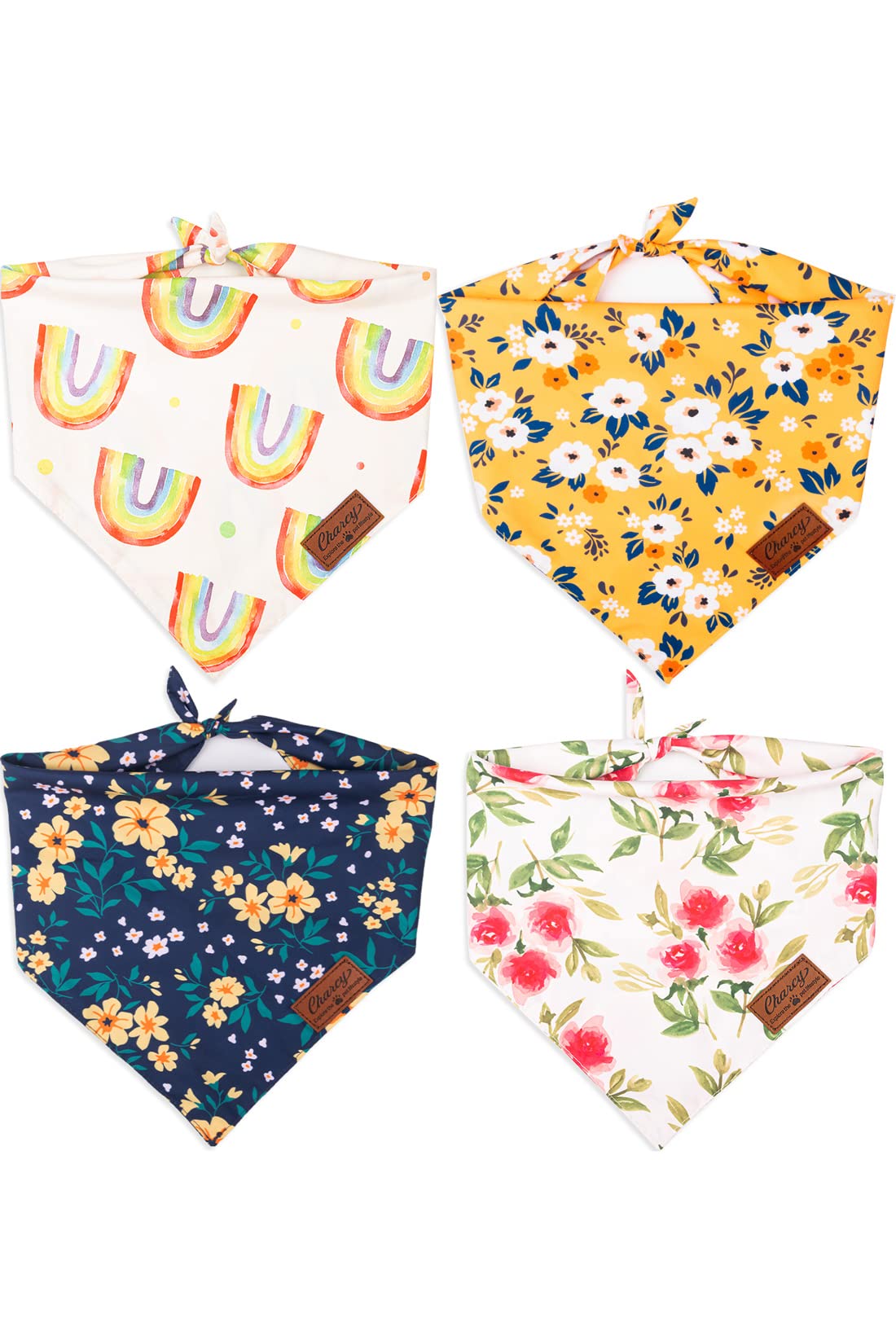 Charcy Dog Bandanas 4 Pack, Fall Bandana Boy Girl For Holiday Birthday, Adjustable Durable Scarf, Unique Design - Rainbow Triang