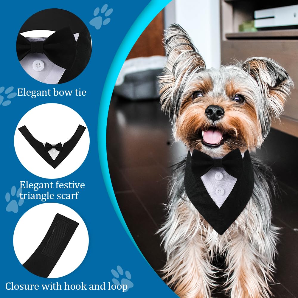 Dogtact Dog Wedding Bandana, Formal Dog Tuxedo Adjustable Pet Collar With Bow, Small, Medium And Large Dog Wedding Clothing, Birthday Gifts For Dogs (Small, Black)