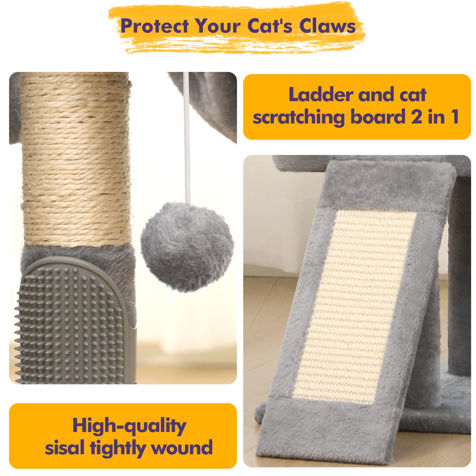 Woochpet Cat Tree Tower for Indoor Cats,Cat Condo with Sisal Scratching Post,Cat House with Large Padded Bed, Cat Furniture Acti