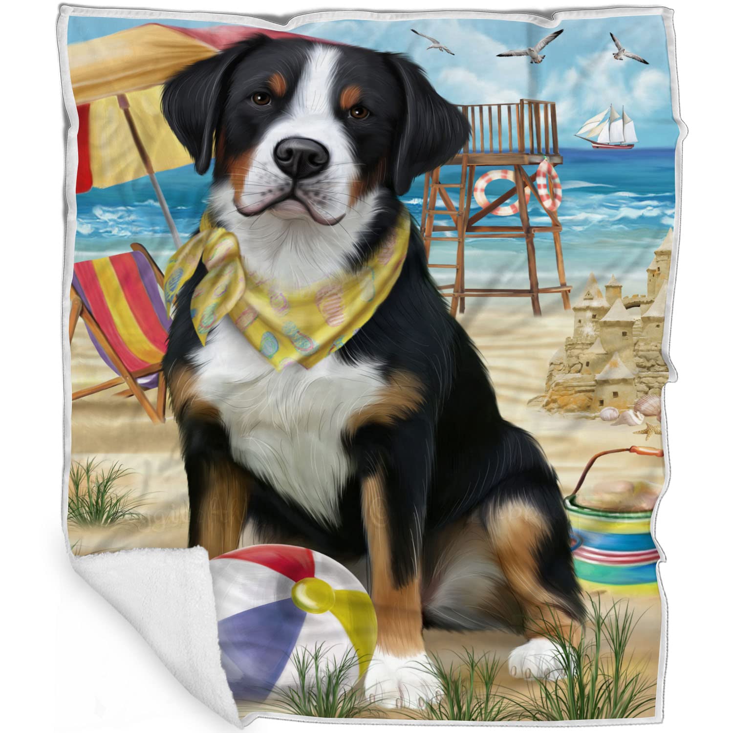 Pet Friendly Beach Great Swiss Mountain Dog Blanket  Lightweight Super Soft Cozy and Durable Bed Blanket  Animal Theme Fuzzy B