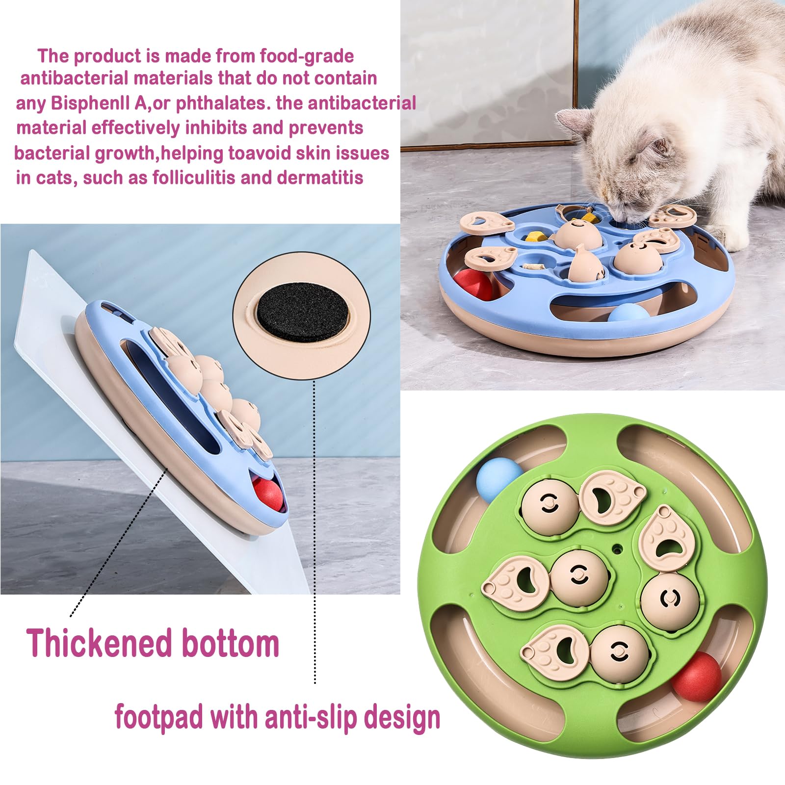 Cat Puzzle Toys Games Level 3 in 1 with Track Balls, Interactive Mentally Stimulating cat toys for IQ Training,Feather Teaser &