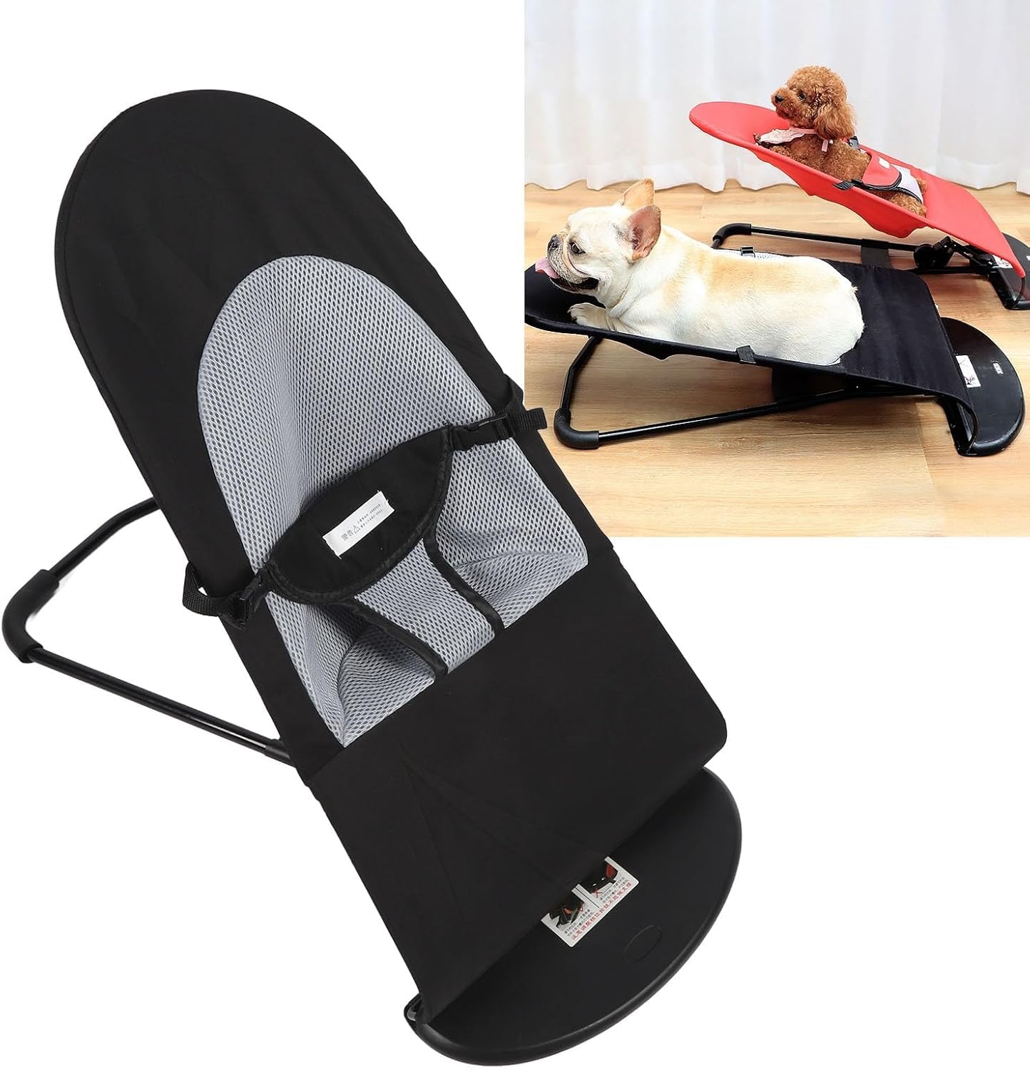 Clefairy Dog Rocking Chair, Portable Pet Rocker Bed with Removable and Washable Cover, Adjustments Pet Bouncer Chair Foldable Sm