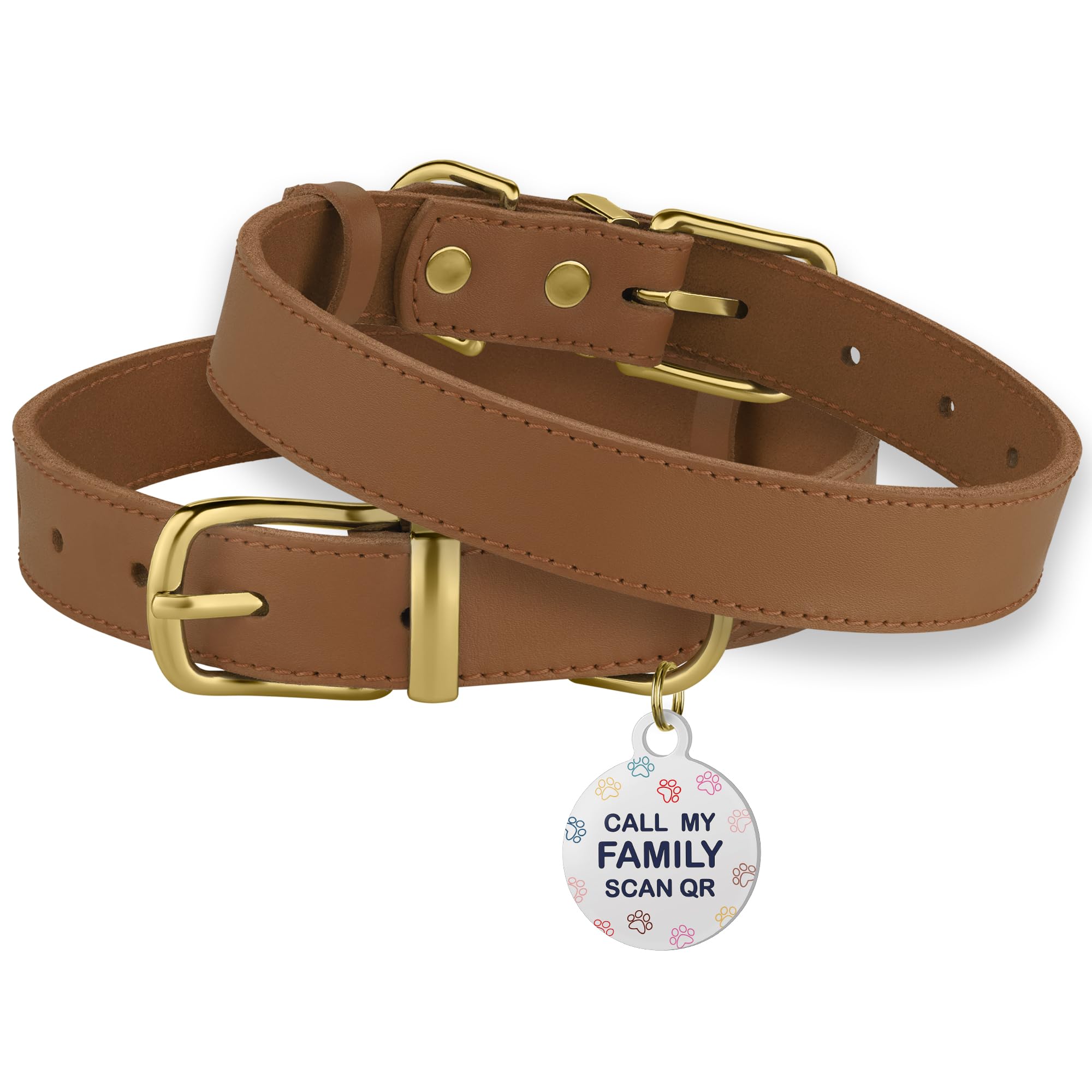 Bronzedog Leather Dog Collar With Metal Buckle Durable Basic Pet Collars For Small Medium Large Dogs (19-21 Inch (Pack Of 1), Light Brown & Gold Buckle)