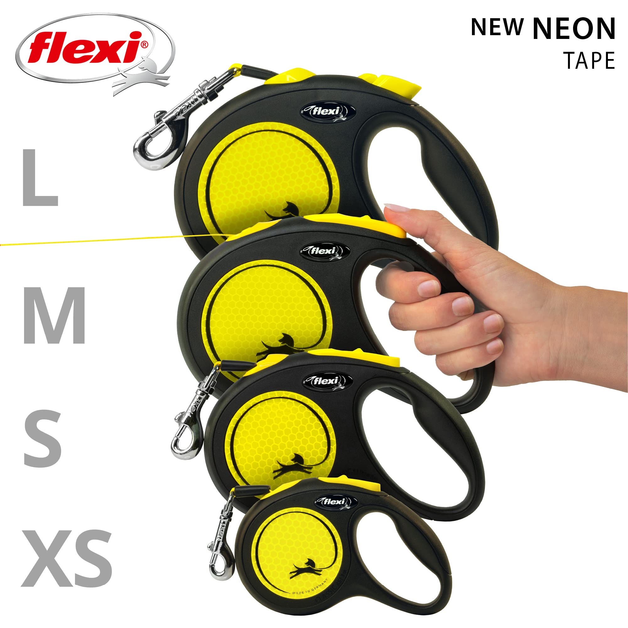 FLEXI® Neon Retractable Dog Leash, 16 ft Medium, Ergonomic Durable Tangle-Free, Black/Neon