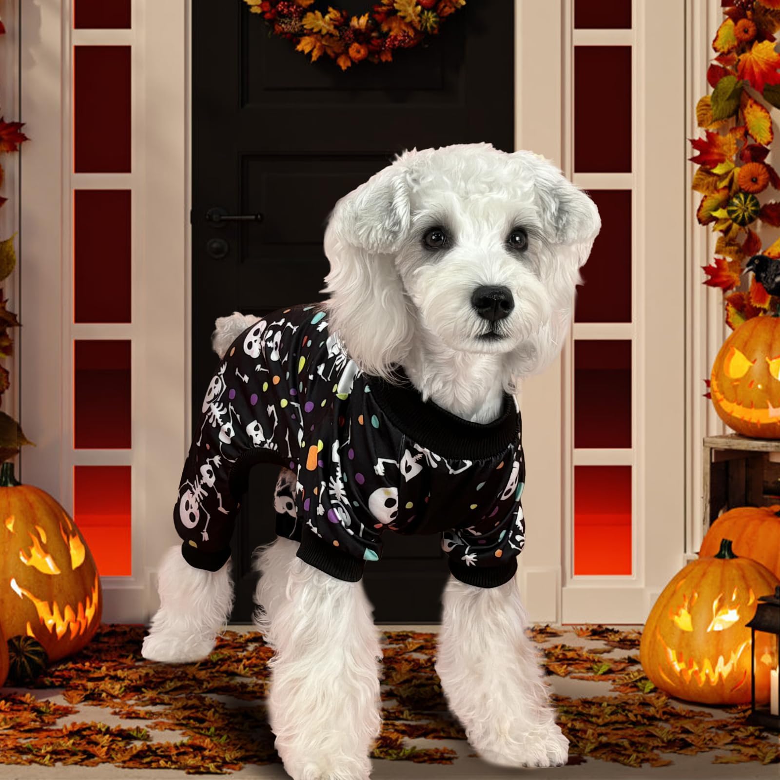 Xpudac Dog Halloween Pajamas For Small Medium Dogs Skull Costume Soft Puppy Clothes Pet Outfit Cat Jumpsuits, Small