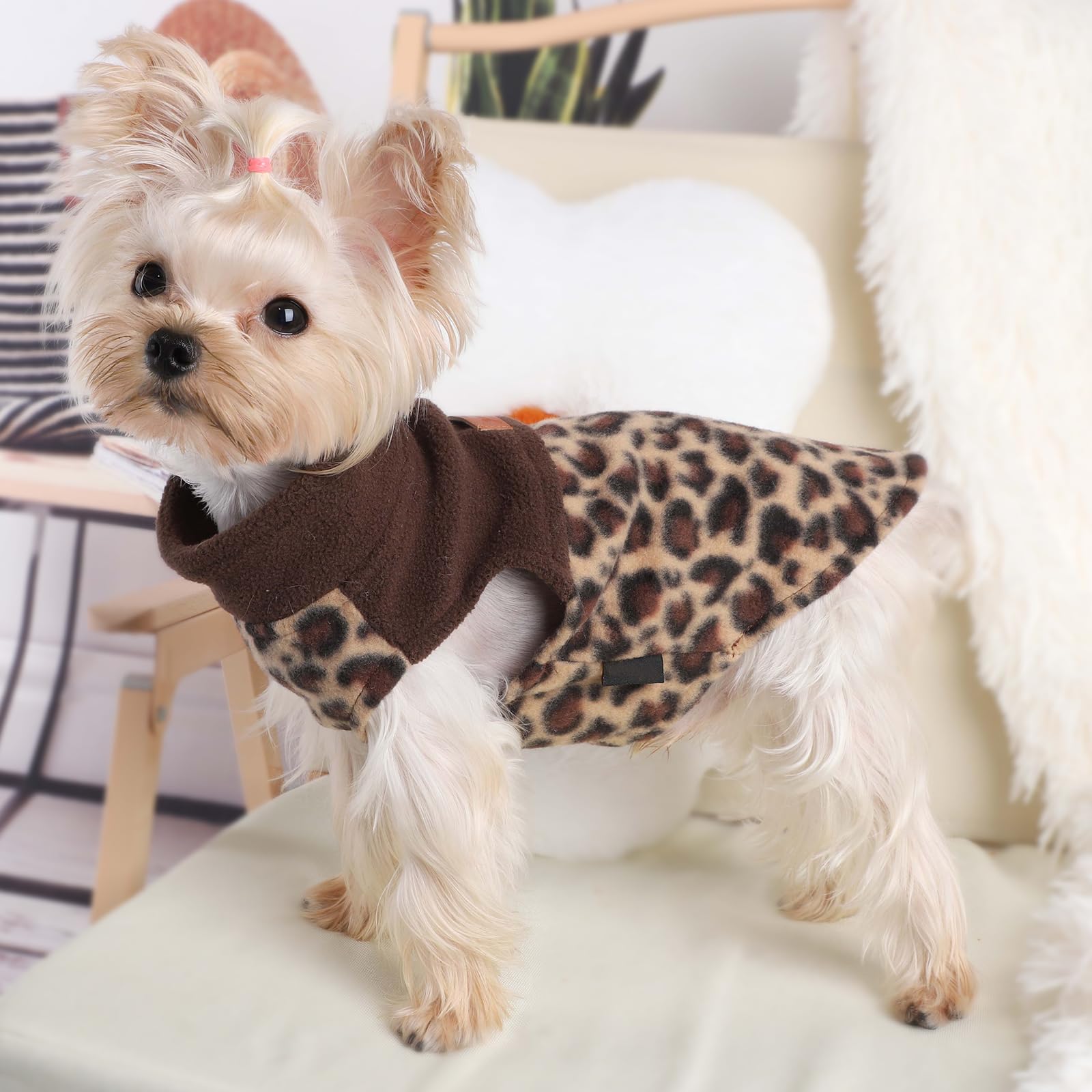 Fleece Vest Dog Sweater Winter Pet Clothes for Small Dogs Boy Girl Warm Pullover Puppy Sweater Soft Stretchy Leopard Print Pet F