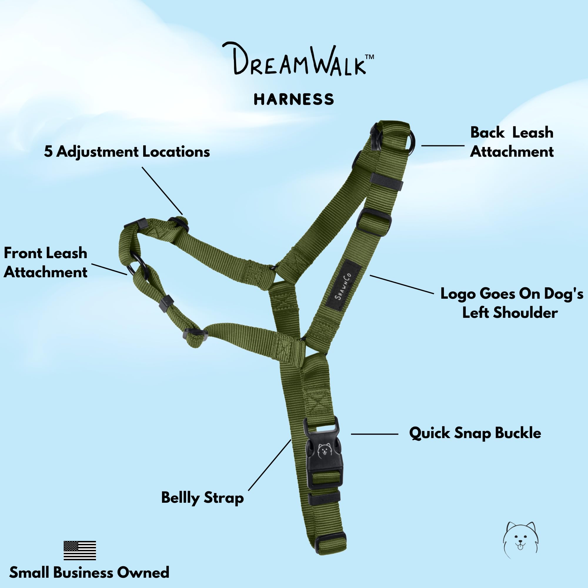 Shawnco Dream Walk No-Pull Dog Harness- Adjustable, Comfortable, Easy To Use Pet Halter To Help Stop Pulling For Small, Medium A