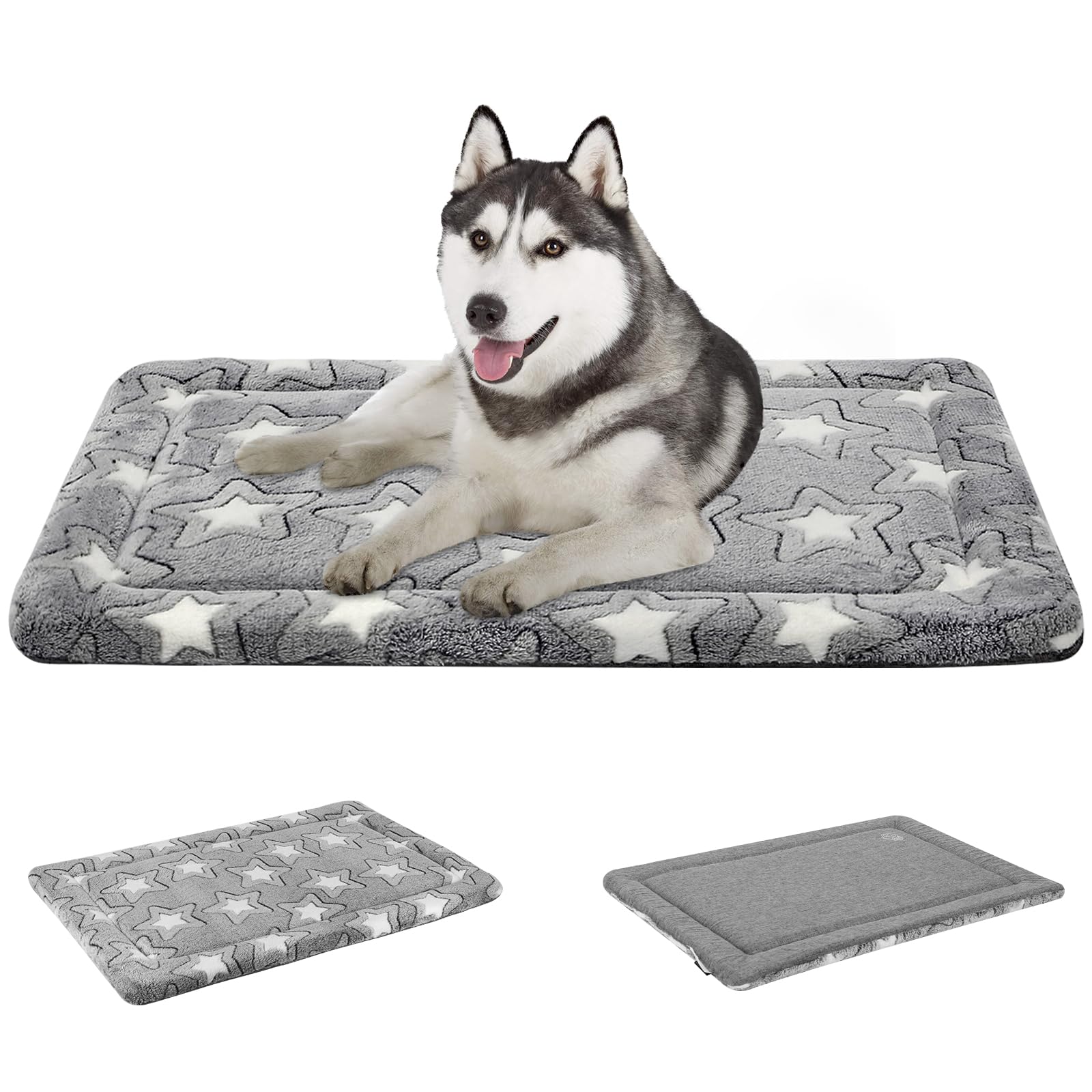 Empsign Dog Bed Mat Dog Crate Pad Reversible (Cool & Warm), Machine Washable Dog Crate Mat, Kennel Pad For Dog Sleeping Mattress For Large Medium Small Dogs, Grey