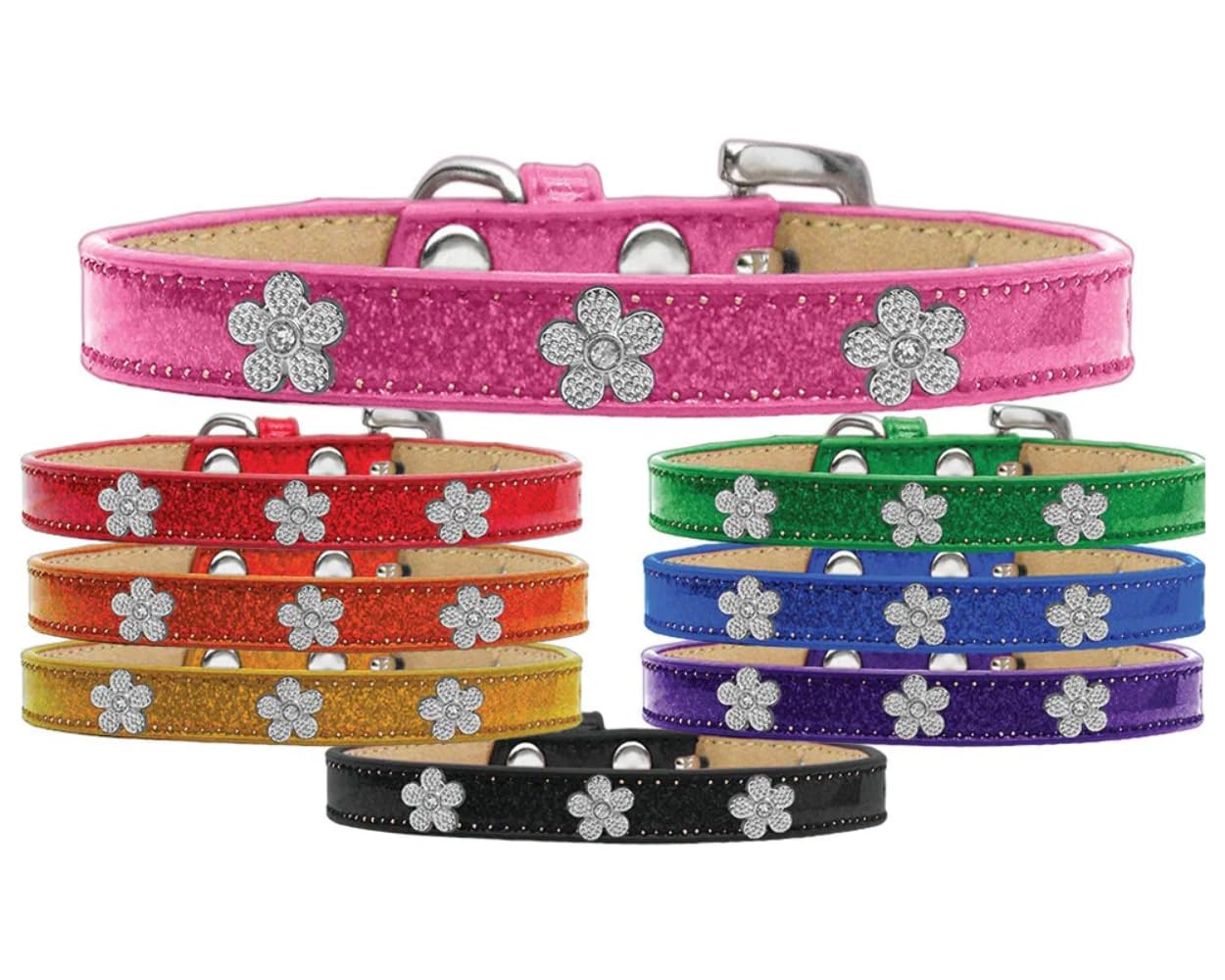 Dog, Puppy & Pet Widget Ice Cream Collar, Silver Flower Orange 16