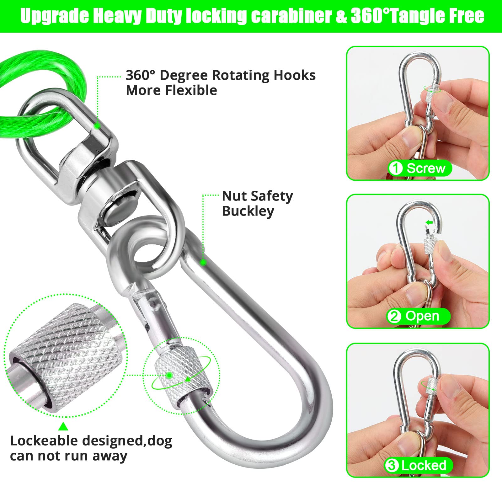 Jenico Dog Tie Out Cable - 30 Ft Dog Runner Cable With Swivel Hook, Dog Leash Run Tether For Yard Outdoor And Camping, Rust- Proof Training Line For Small To Medium Pets Up To 500 Lbs