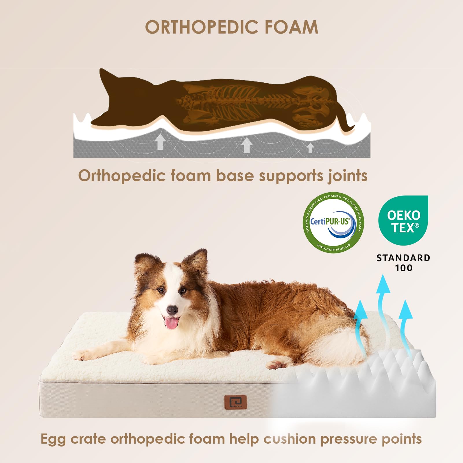 Eheyciga Orthopedic Dog Beds For Large Dogs With Removable Washable Cover For Crate, Camel, 35X23