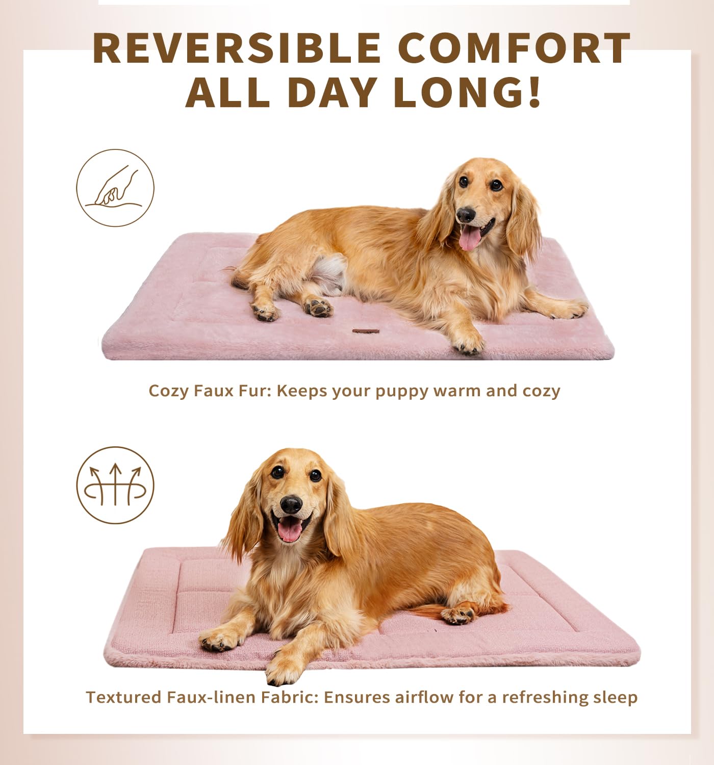 Made4Pets Dog Crate Pad Bed for Large Dogs, Washable & Reversible, Anti-Slip Kennel Mat for Cozy Sleeping, Soft Fluffy Dog Bed f