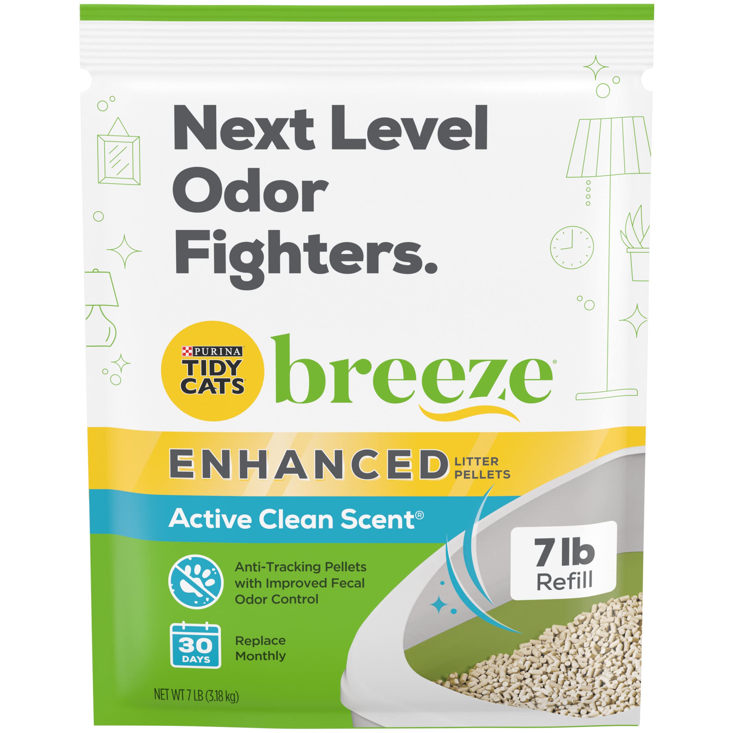 Purina Tidy Cats Non Clumping Cat Litter, Breeze Enhanced Pellets Multi Cat Litter - 7 Lb. Bag