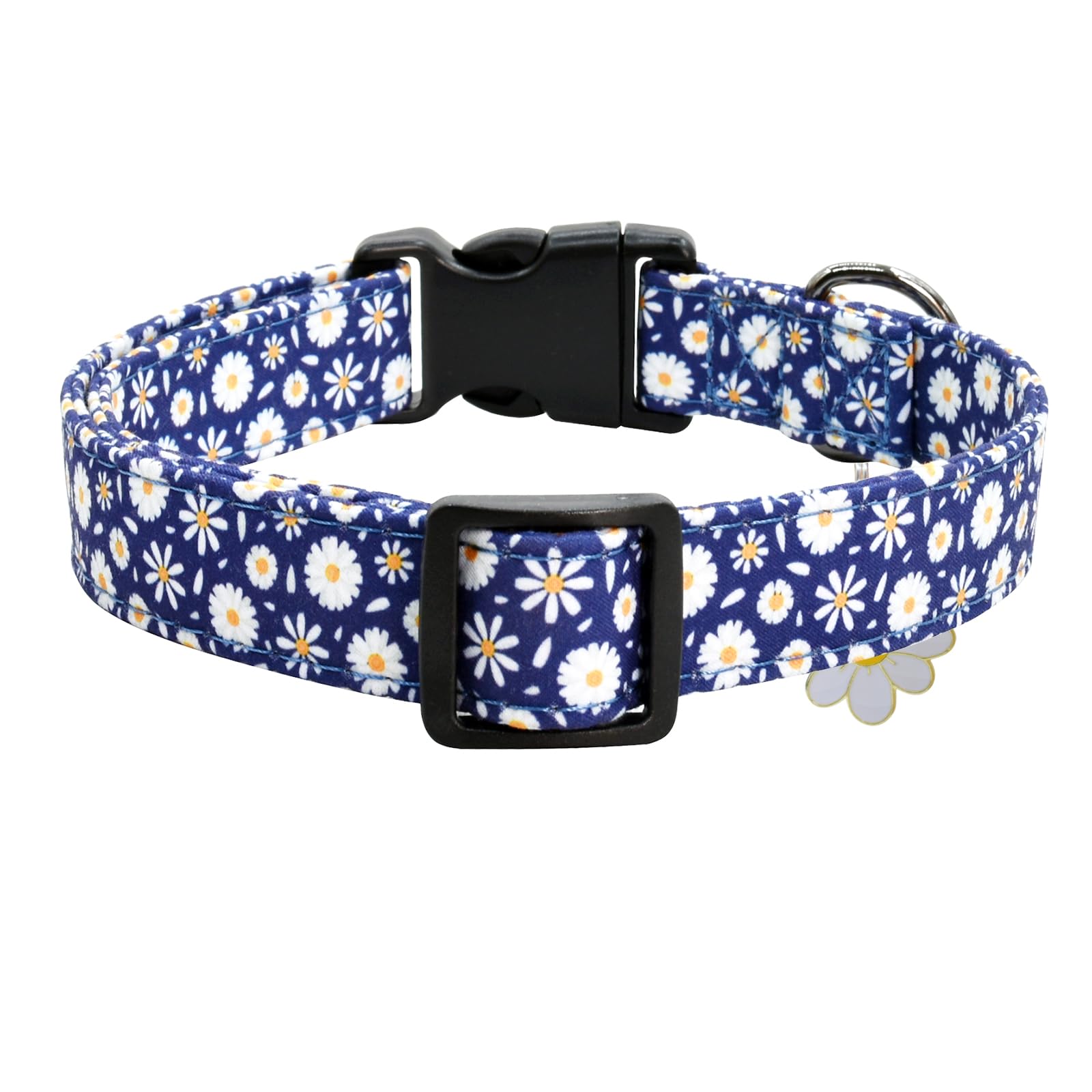 Flower Patterns Dog Collar With Accessories, Soft Cotton Dog Collars For Small Medium Large Female And Male Dogs(Bule Daisy L)