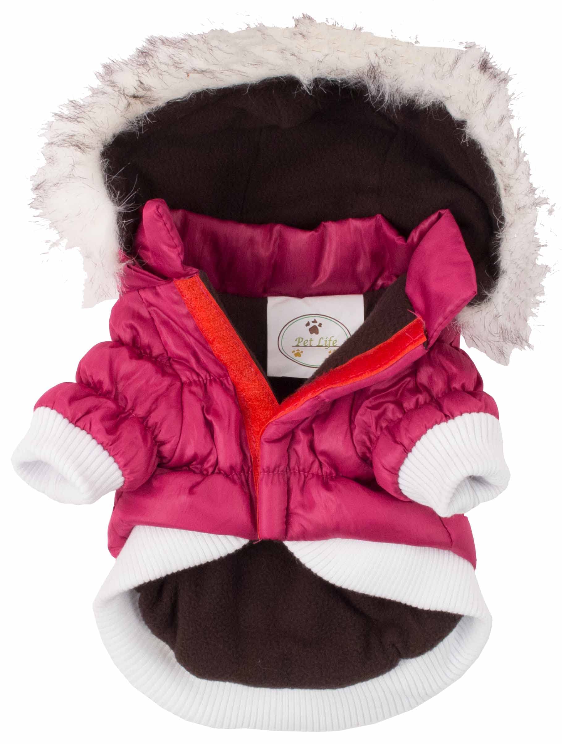 PET LIFE Classic Metallic Fashion Pet Dog Coat Jacket Parka w/ 3M Insulation and Removable Hood, Small, Metallic Pink