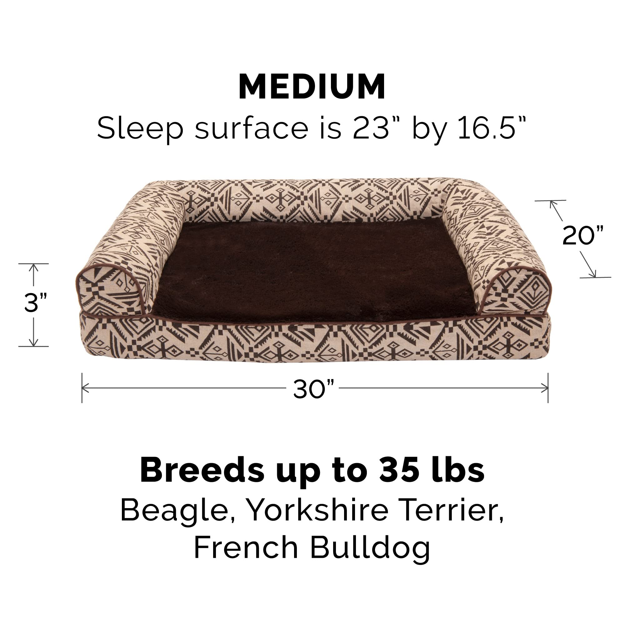 Furhaven Soft, Orthopedic Foam Sofa Dog Bed With Washable & Removable Cover - Plush/Woven - Desert Brown, Dogs Up To 35 Lbs - Me